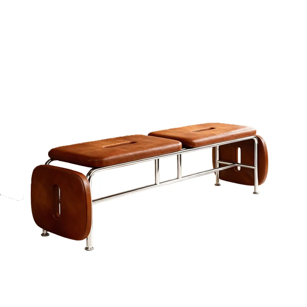 Genuine Leather Minimalist Backless Bench With Stainless Steel Legs Image - 16 | homeyfad