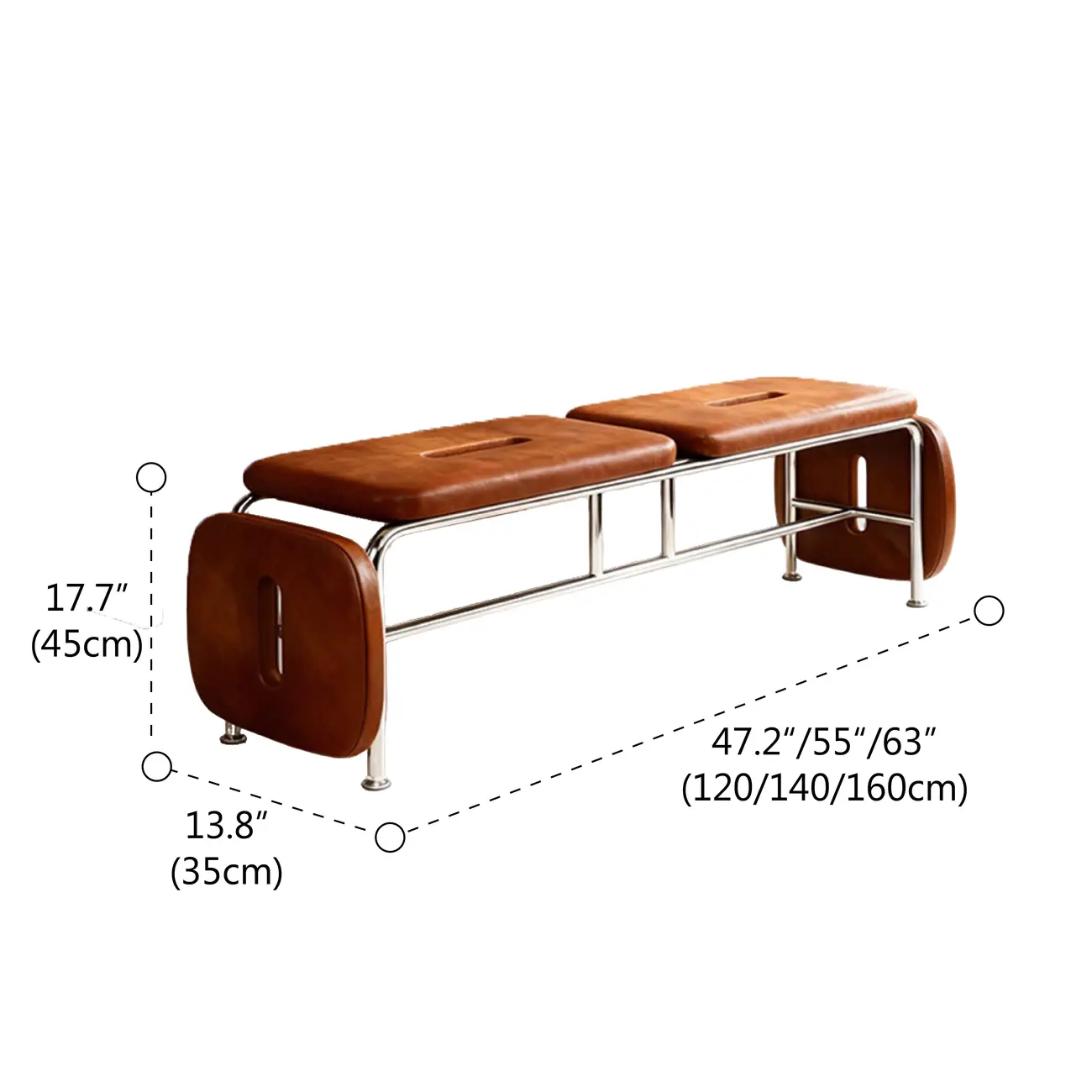 Genuine Leather Minimalist Backless Bench With Stainless Steel Legs #size | homeyfad