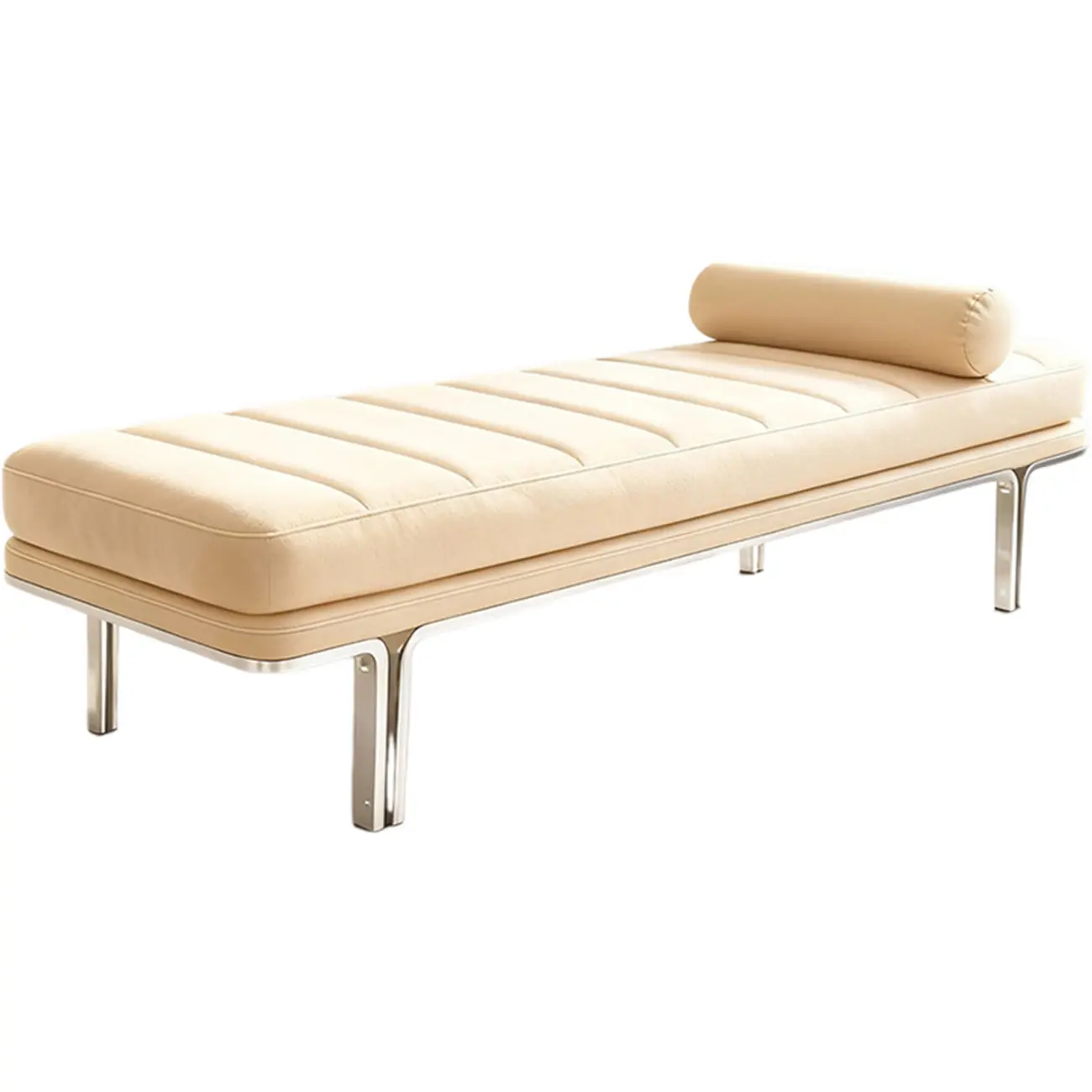 Minimalist Top-grain Leather Bedroom Bench With Bolster Pillow Image - 14 | homeyfad