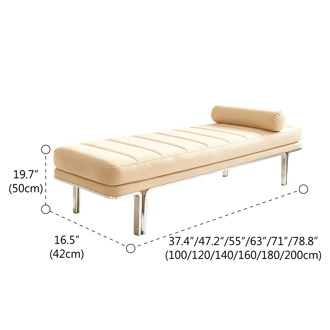 Minimalist Top-grain Leather Bedroom Bench With Bolster Pillow #size | homeyfad