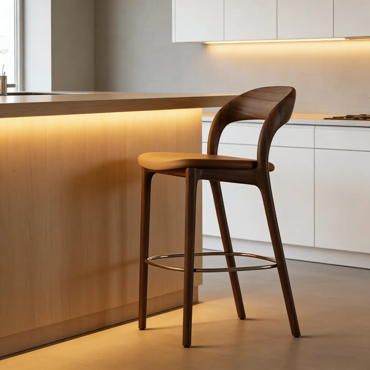 Solid Wood Mid-century Modern Bar Stool With Curved Open-back Image - 3 | homeyfad