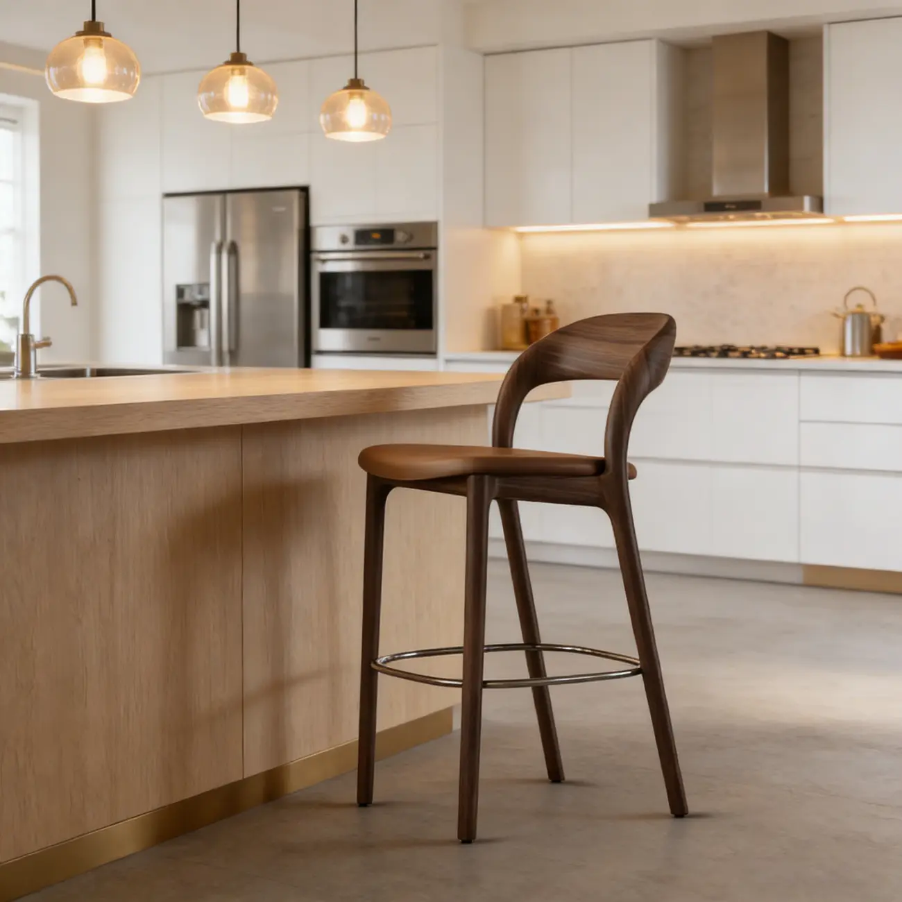 Solid Wood Mid-century Modern Bar Stool With Curved Open-back Image - 4 | homeyfad