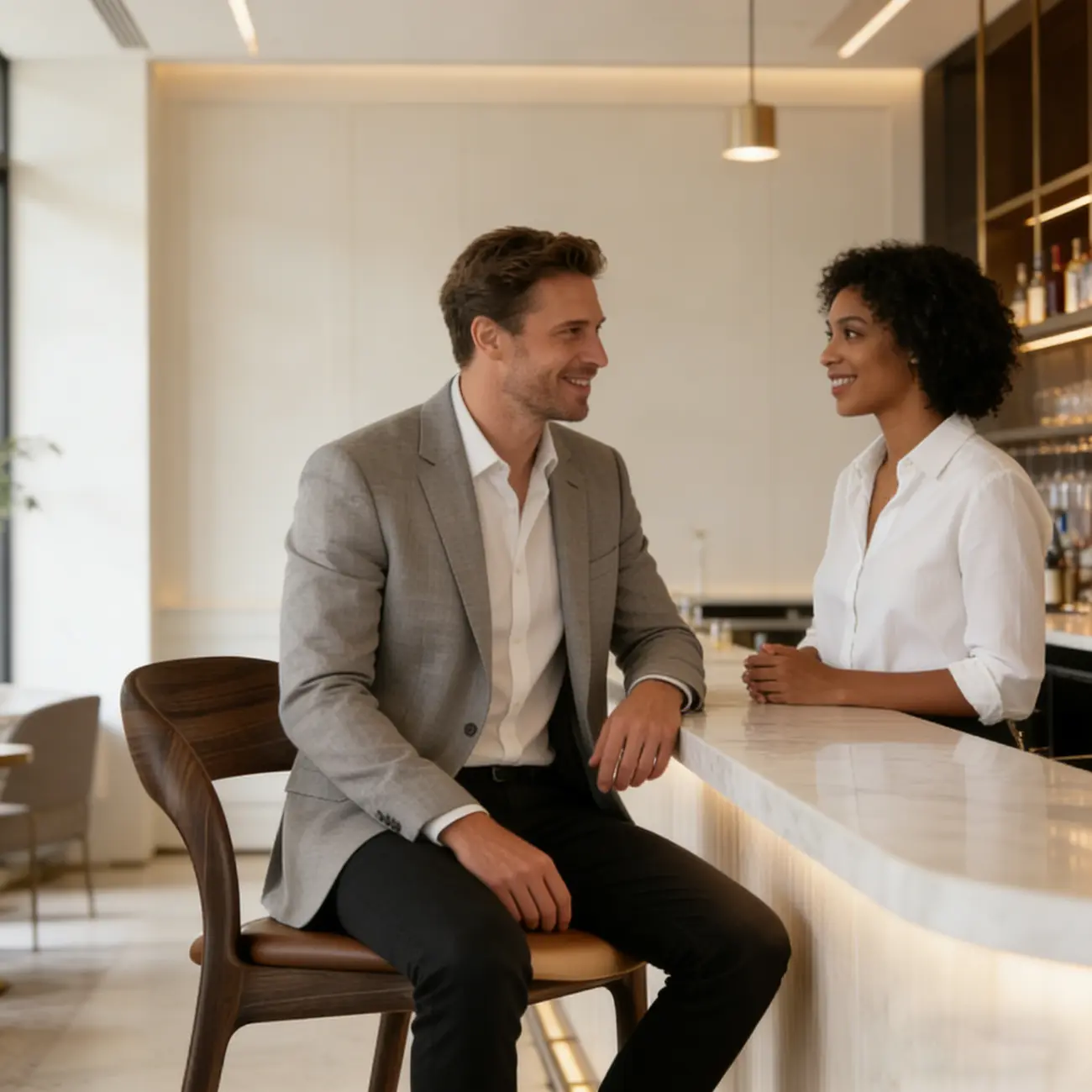 Solid Wood Mid-century Modern Bar Stool With Curved Open-back Image - 2 | homeyfad