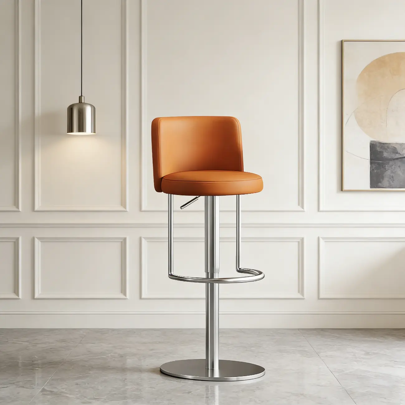 Modern Stainless Steel Swivel Bar Stool Adjustable Height Image - 5 | homeyfad