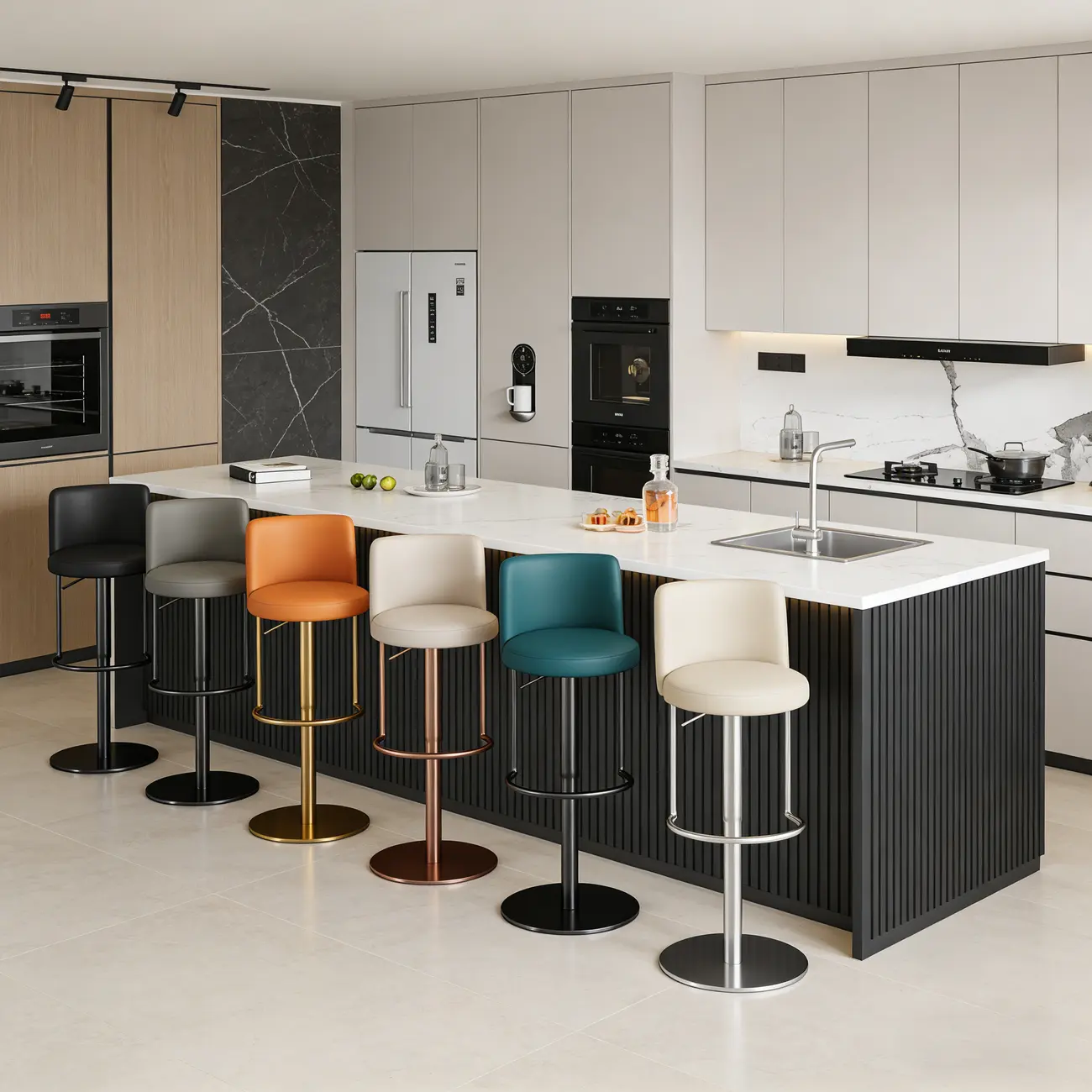 Modern Stainless Steel Swivel Bar Stool Adjustable Height Image - 4 | homeyfad