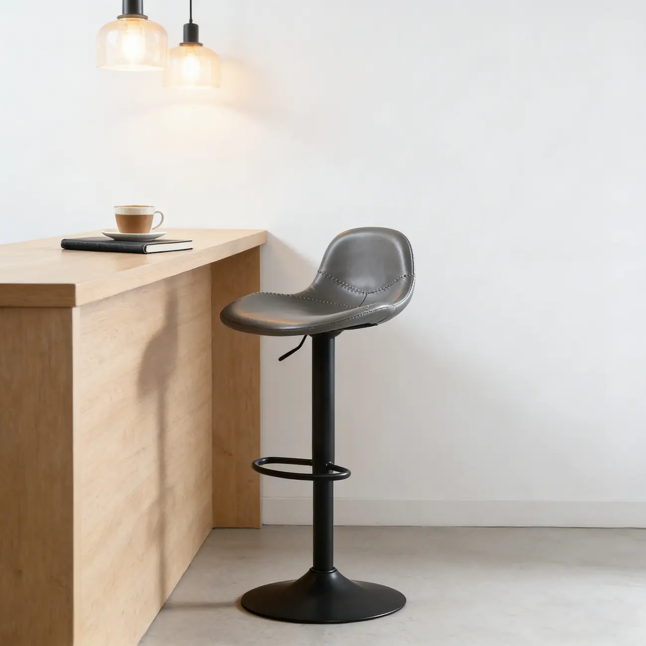 Traditional Leather Adjustable Bar Stools with Backrest for Home Image - 4 | homeyfad