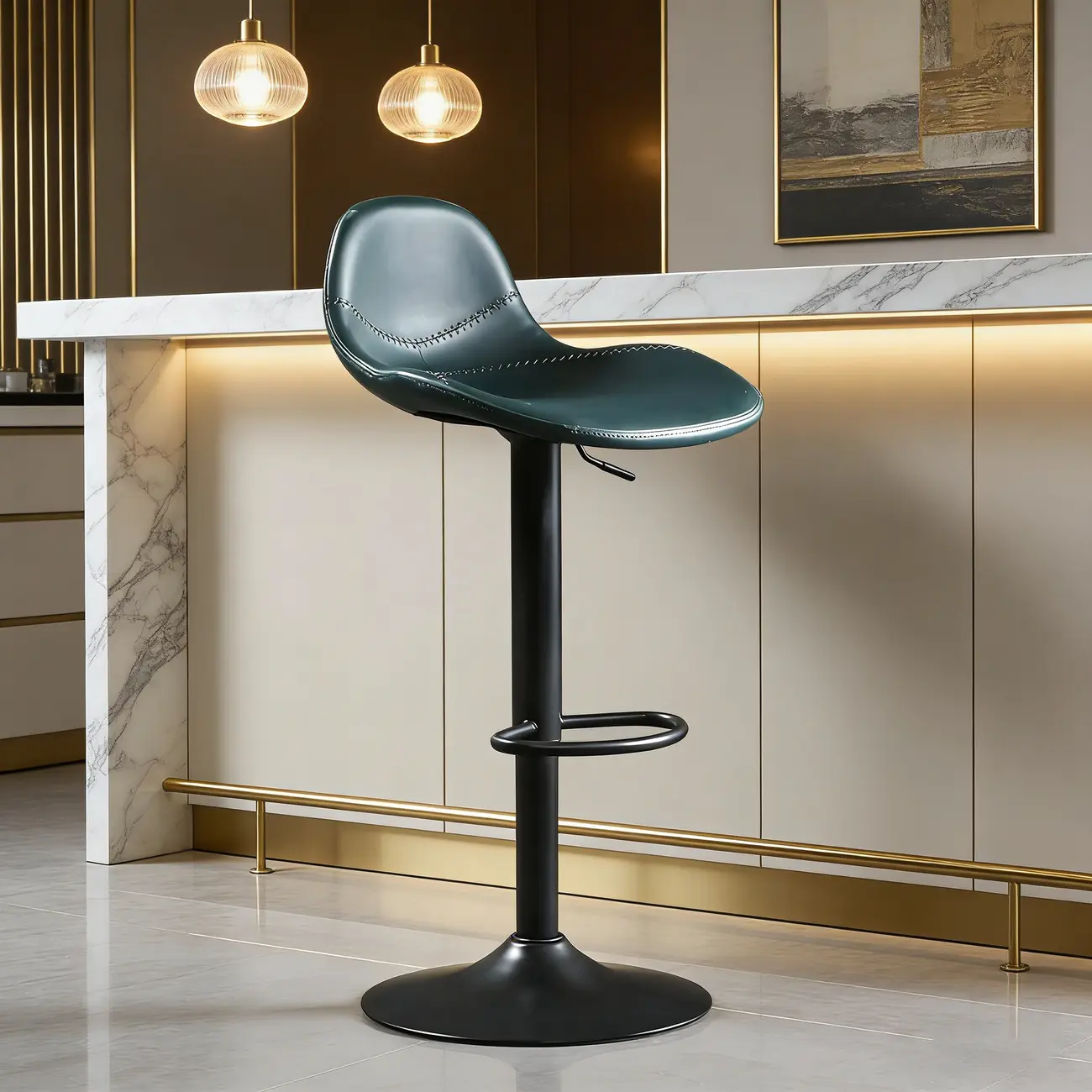 Traditional Leather Adjustable Bar Stools with Backrest for Home Image - 3 | homeyfad