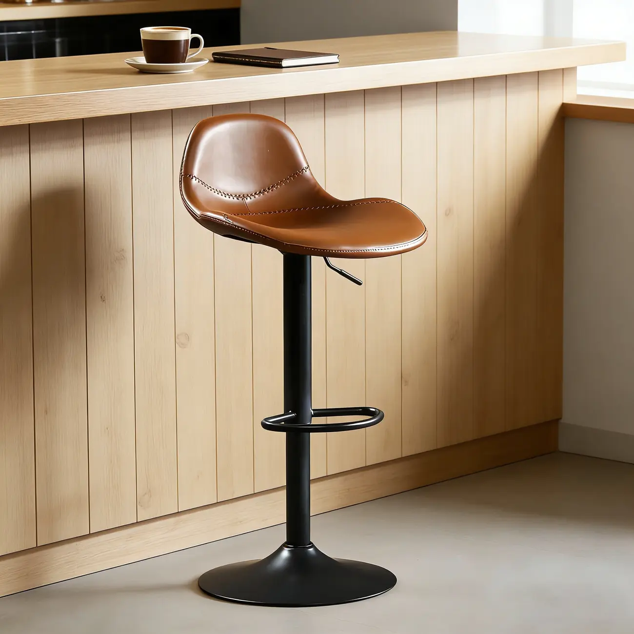 Traditional Leather Adjustable Bar Stools with Backrest for Home Image - 5 | homeyfad