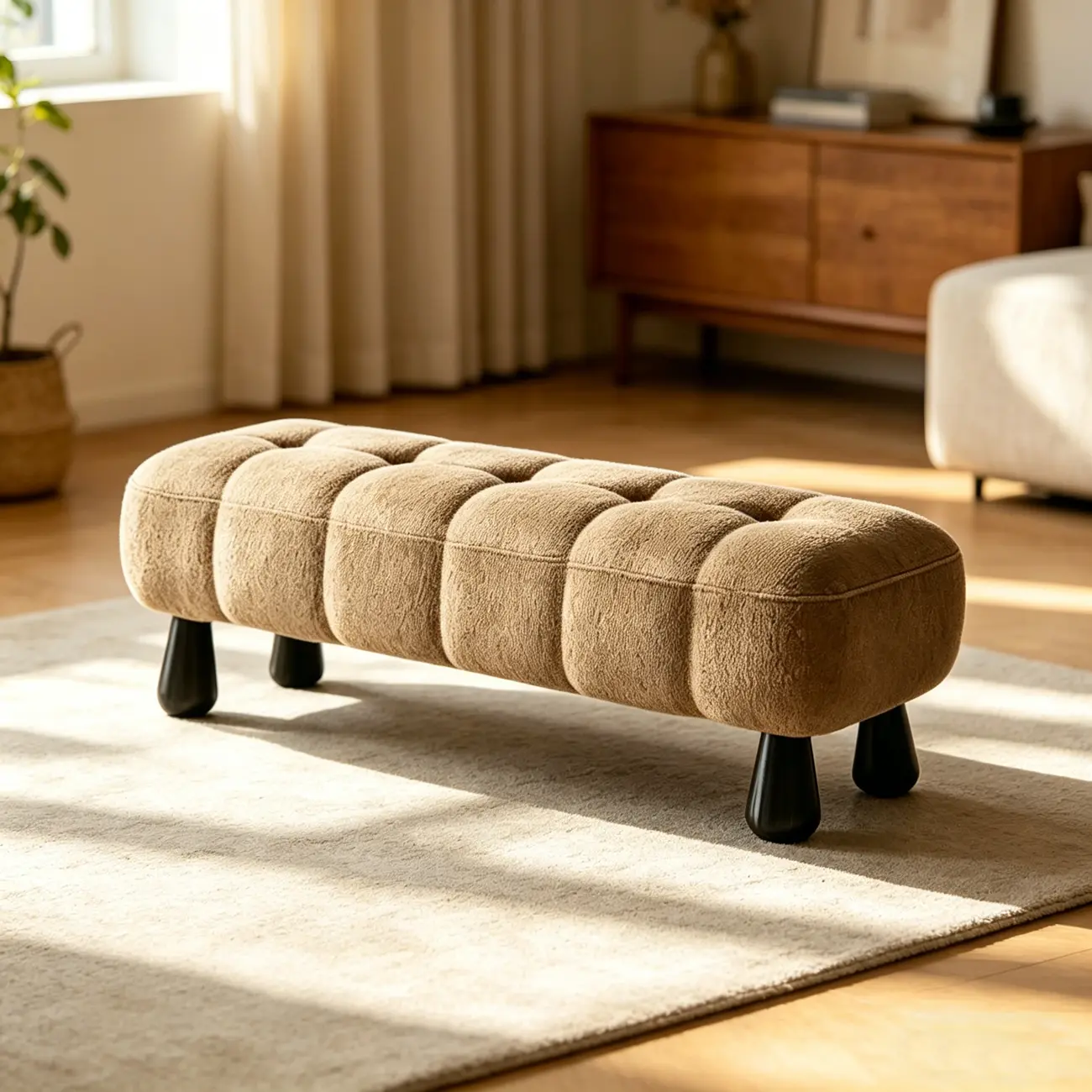 Minimalist Tufted Upholstered End of Bed Bench with Solid Wood Frame Image - 1 | homeyfad