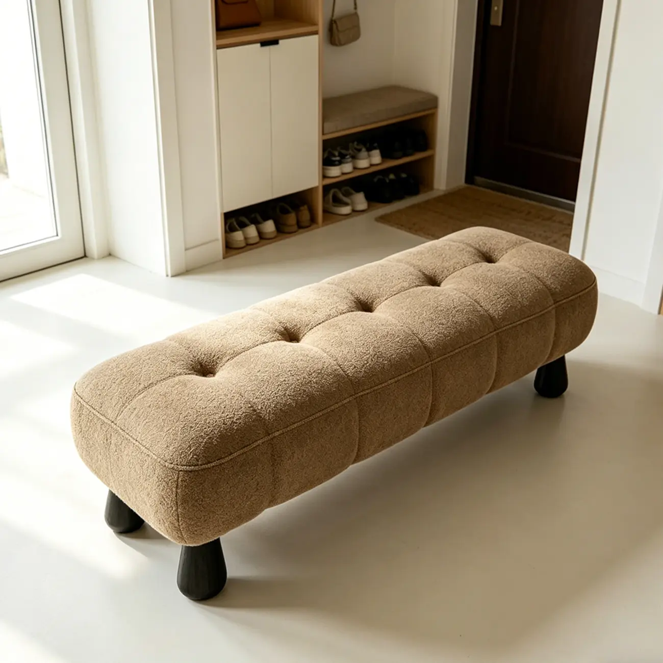 Minimalist Tufted Upholstered End of Bed Bench with Solid Wood Frame Image - 7 | homeyfad