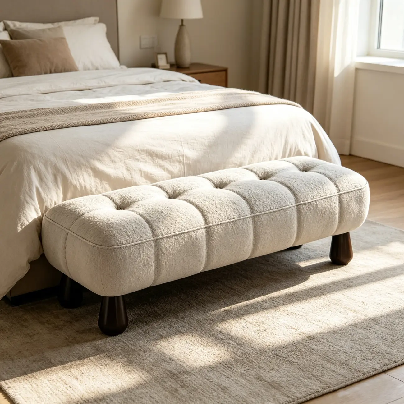 Minimalist Tufted Upholstered End of Bed Bench with Solid Wood Frame Image - 3 | homeyfad