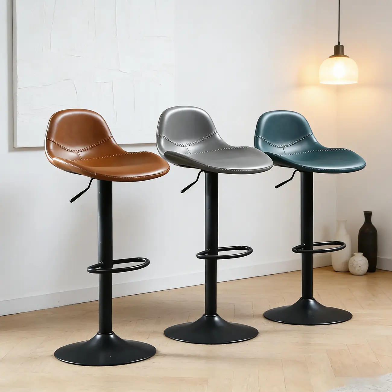 Traditional Leather Adjustable Bar Stools with Backrest for Home Image - 6 | homeyfad