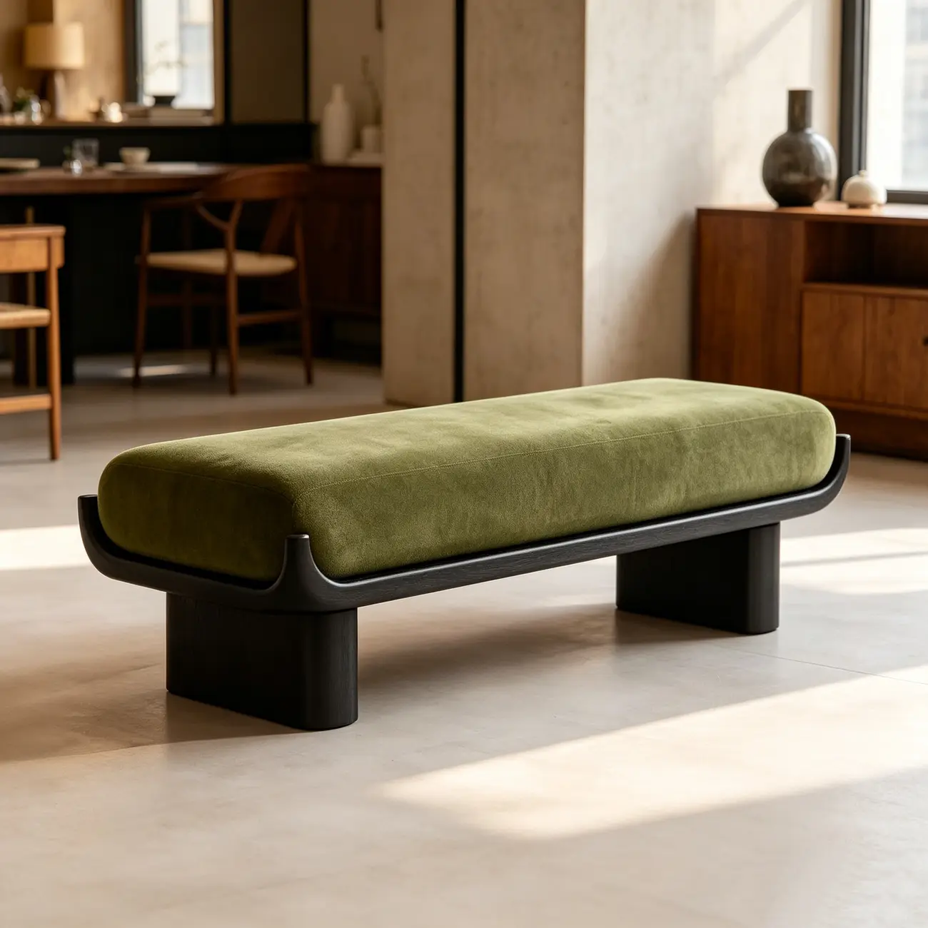 Modern Vintage Green Solid Wood Upholstered Bedroom Bench Image - 1 | homeyfad