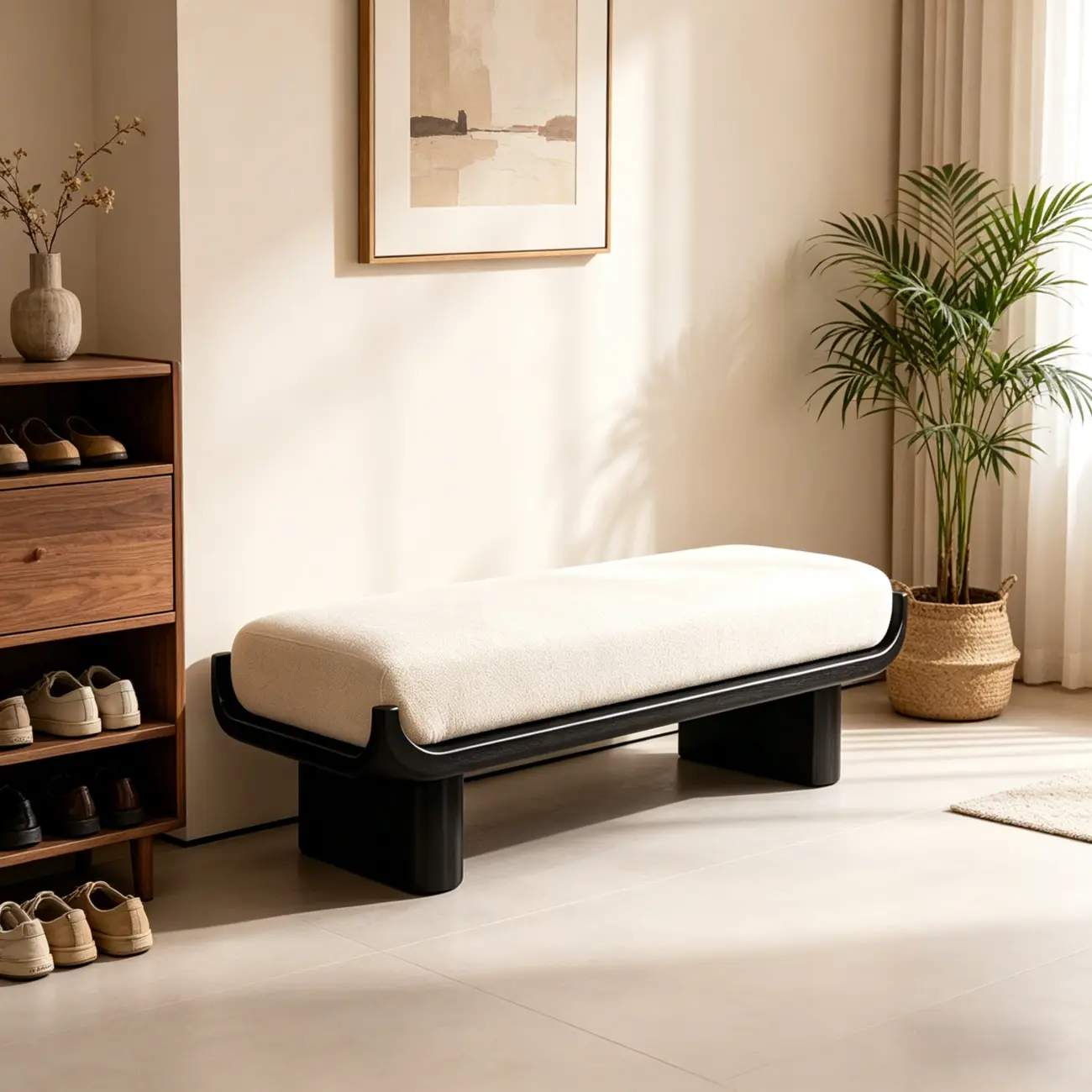 Modern Vintage Green Solid Wood Upholstered Bedroom Bench Image - 7 | homeyfad