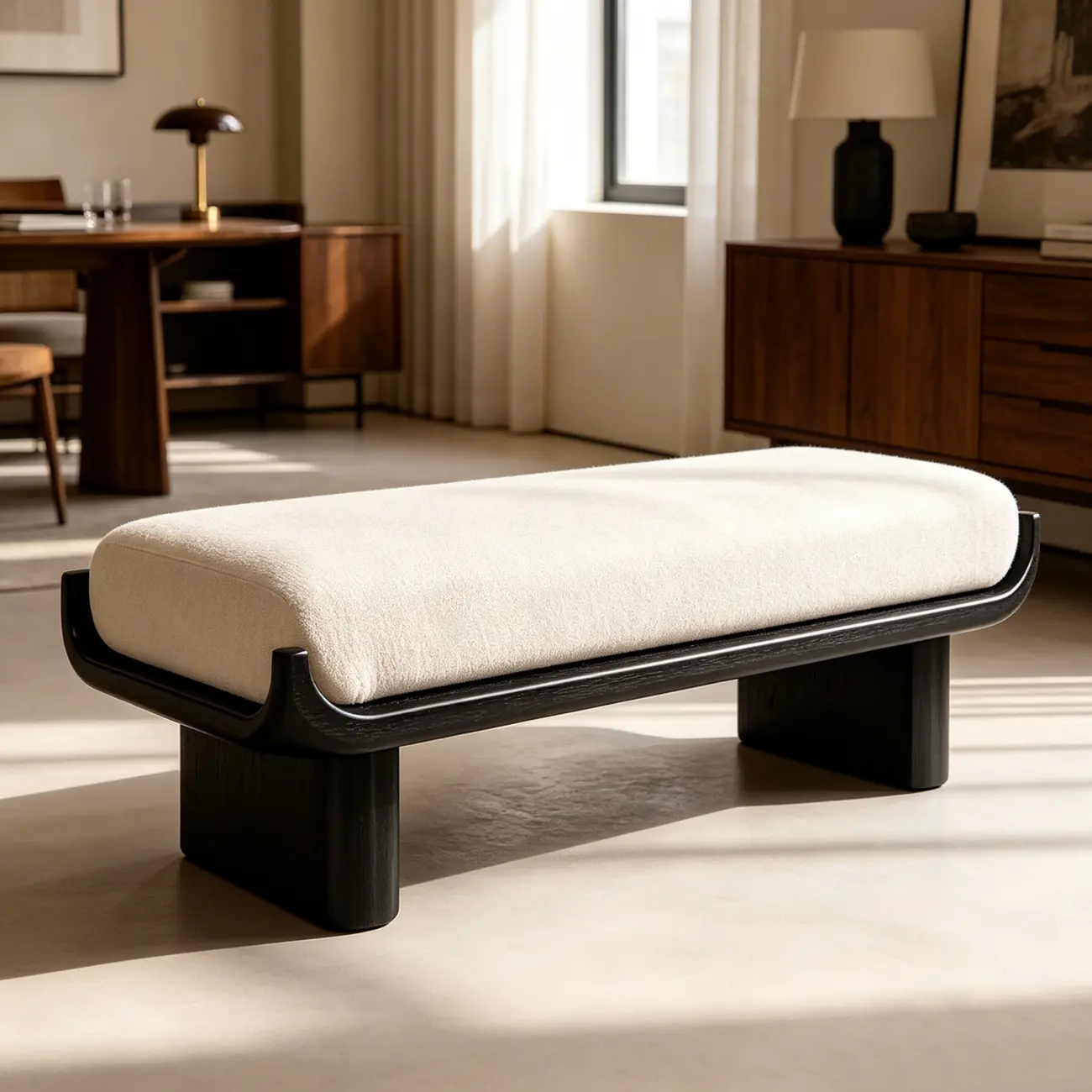 Modern Vintage Green Solid Wood Upholstered Bedroom Bench Image - 2 | homeyfad