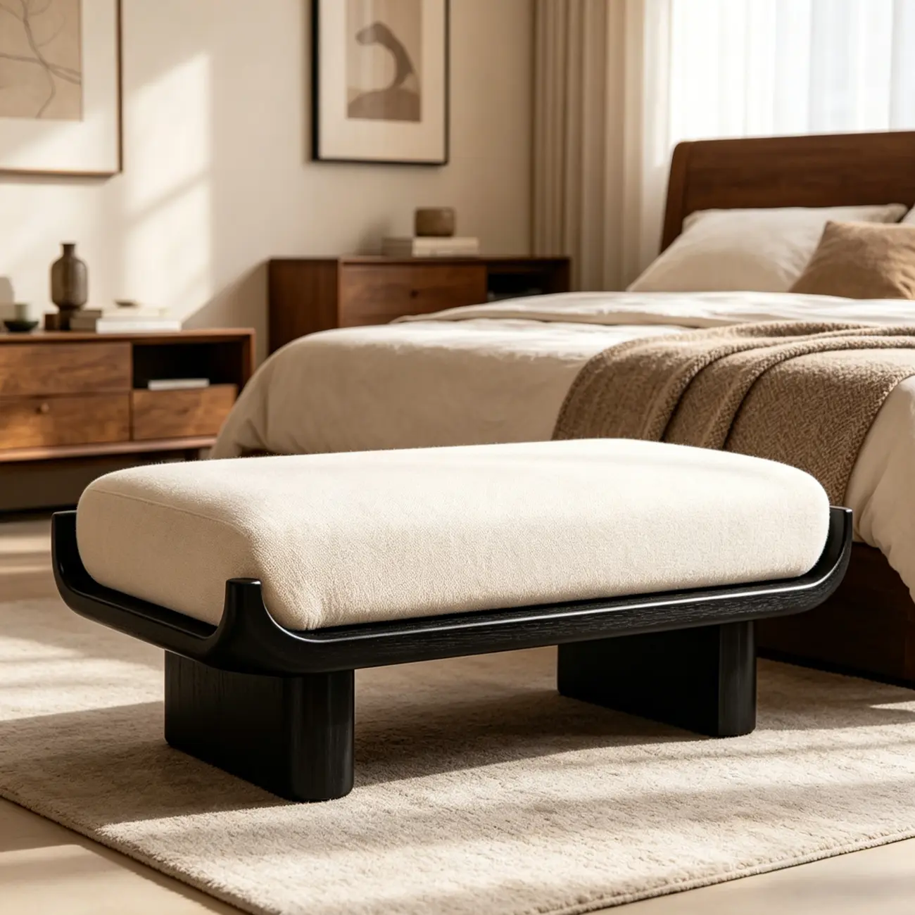 Modern Vintage Green Solid Wood Upholstered Bedroom Bench Image - 6 | homeyfad