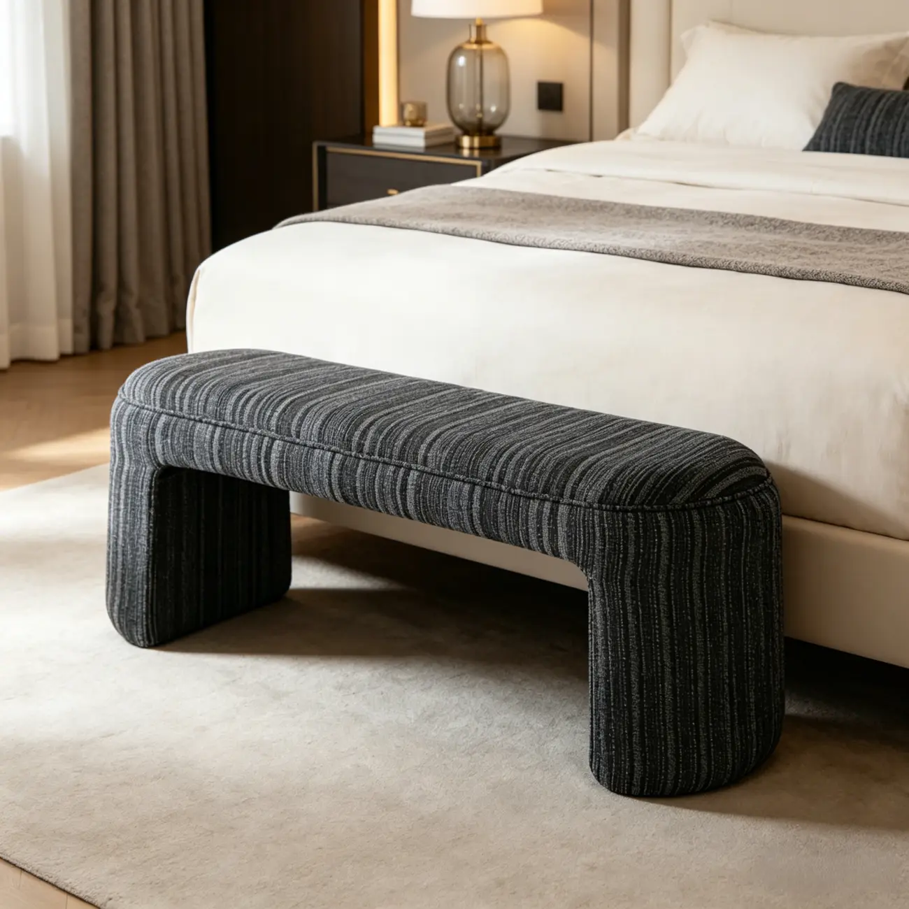 Modern Curved Striped Upholstered Accent Bench Image - 13 | homeyfad