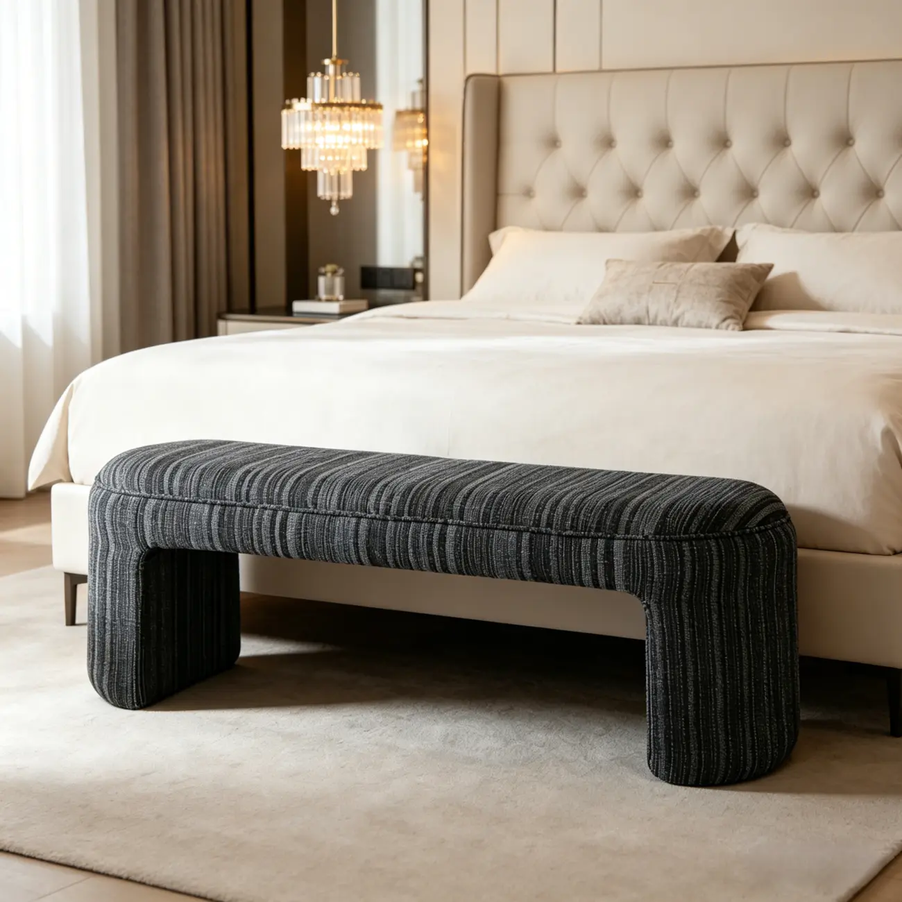 Modern Curved Striped Upholstered Accent Bench Image - 14 | homeyfad