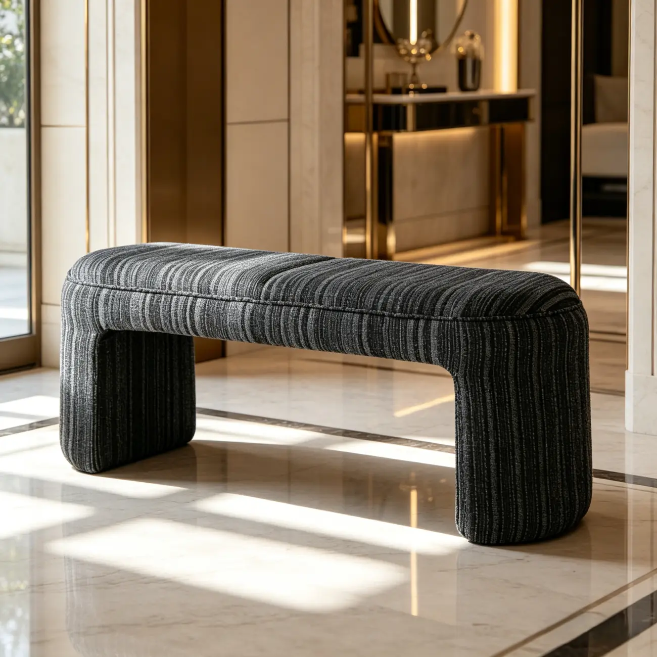 Modern Curved Striped Upholstered Accent Bench Image - 7 | homeyfad