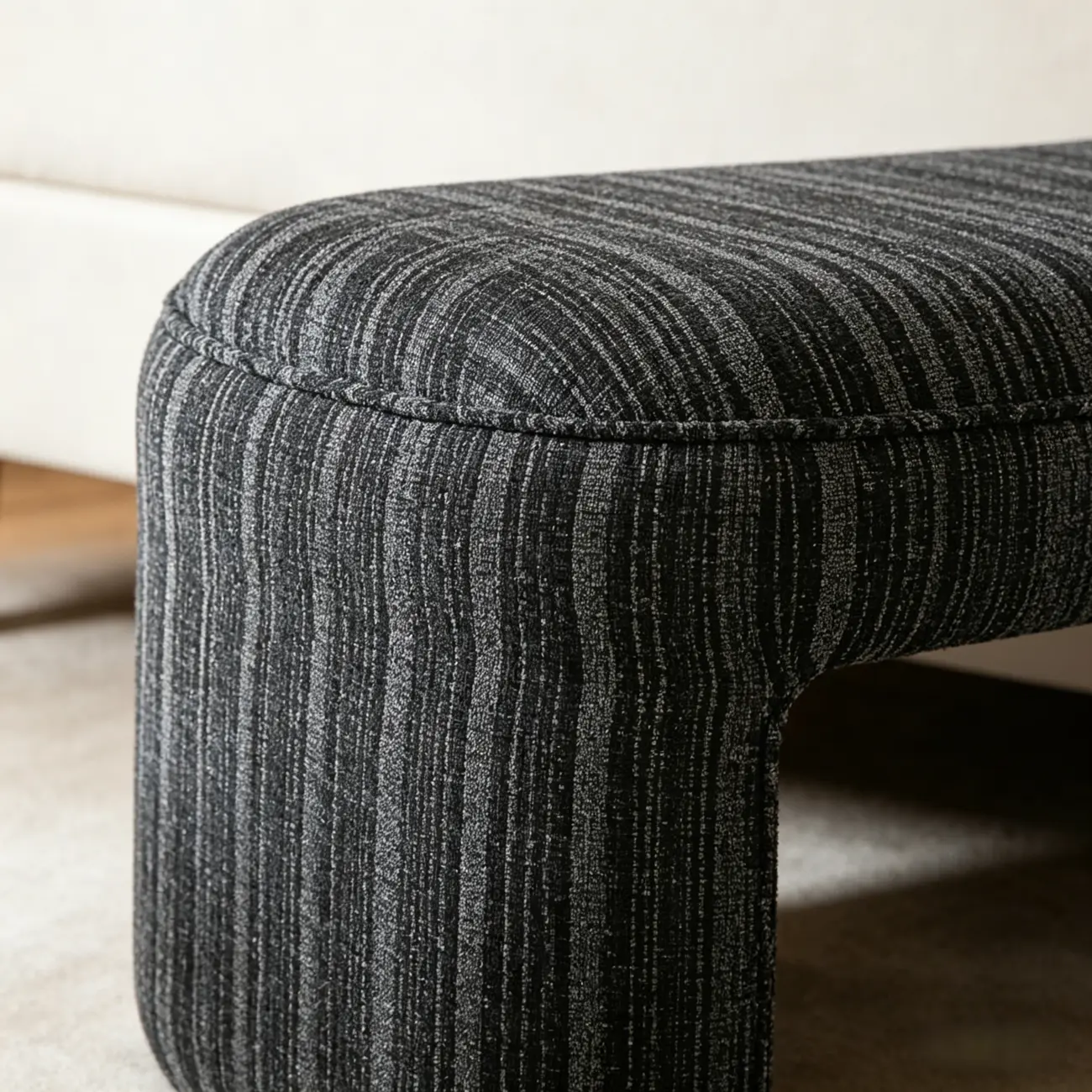 Modern Curved Striped Upholstered Accent Bench Image - 8 | homeyfad