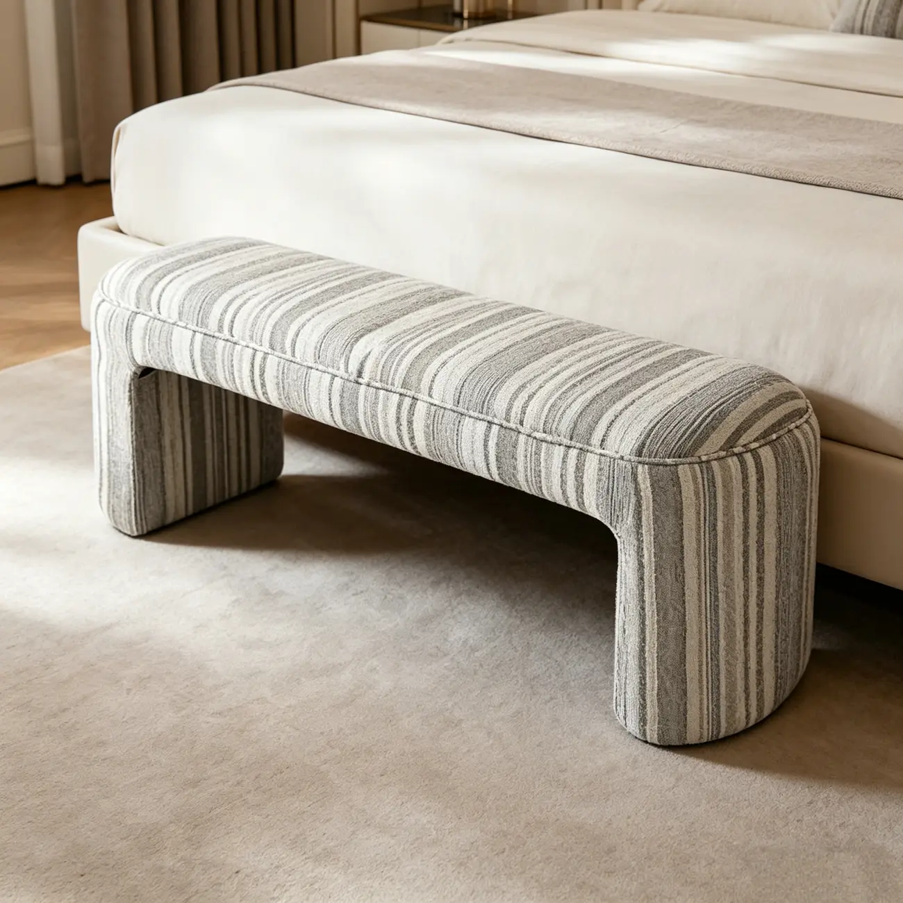 Modern Curved Striped Upholstered Accent Bench Image - 11 | homeyfad