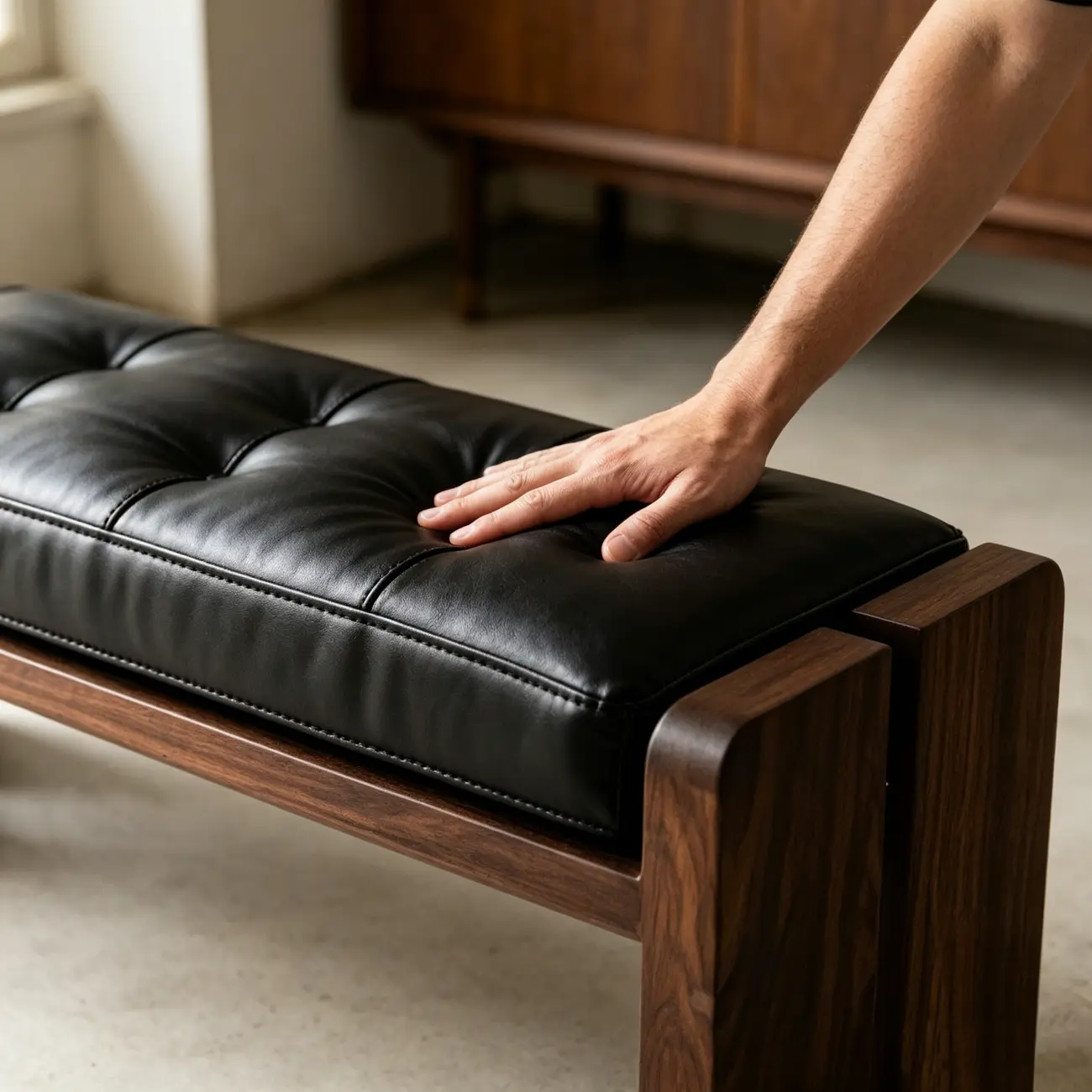 Mid-century Modern Solid Wood Frame Entryway Bench Image - 8 | homeyfad