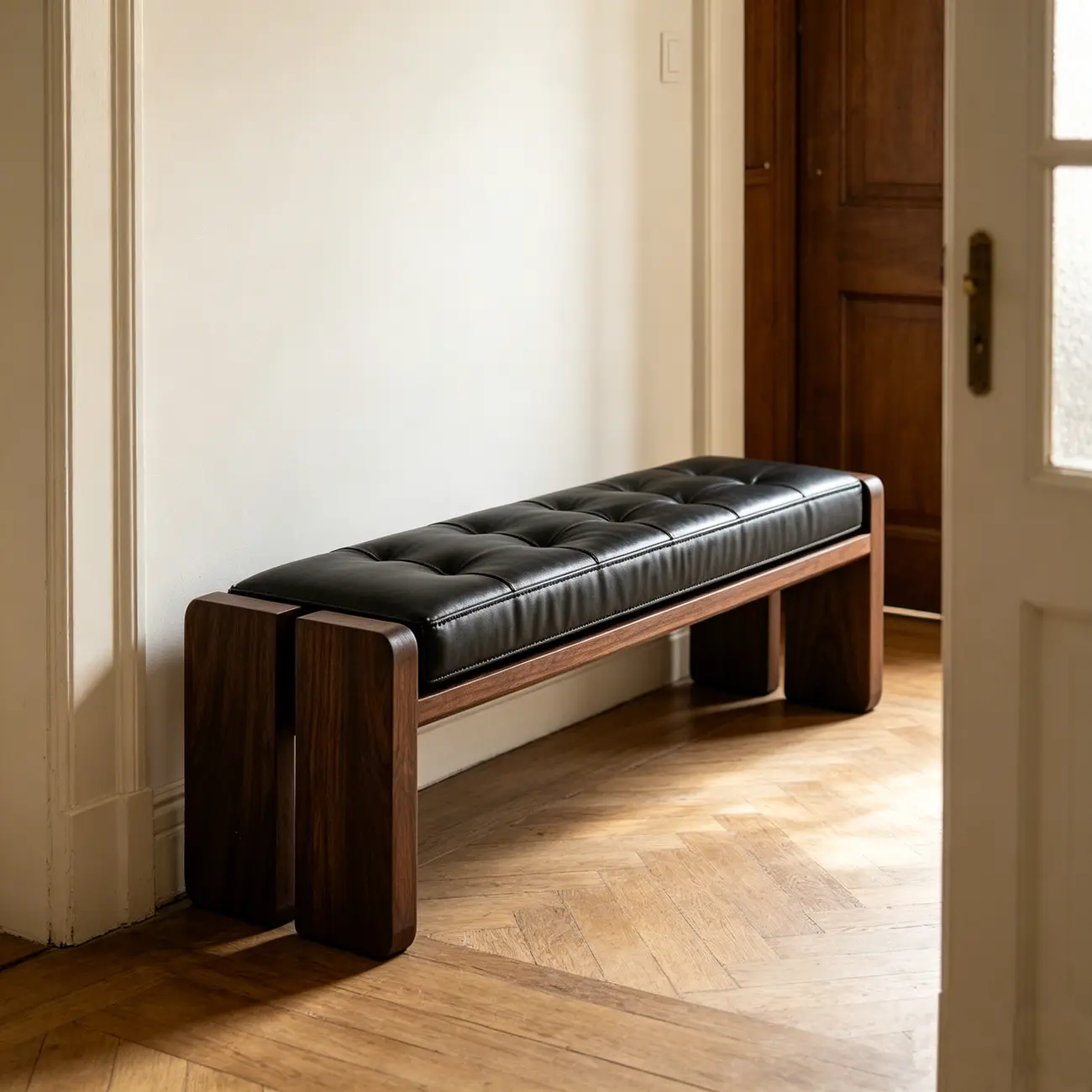 Mid-century Modern Solid Wood Frame Entryway Bench Image - 7 | homeyfad