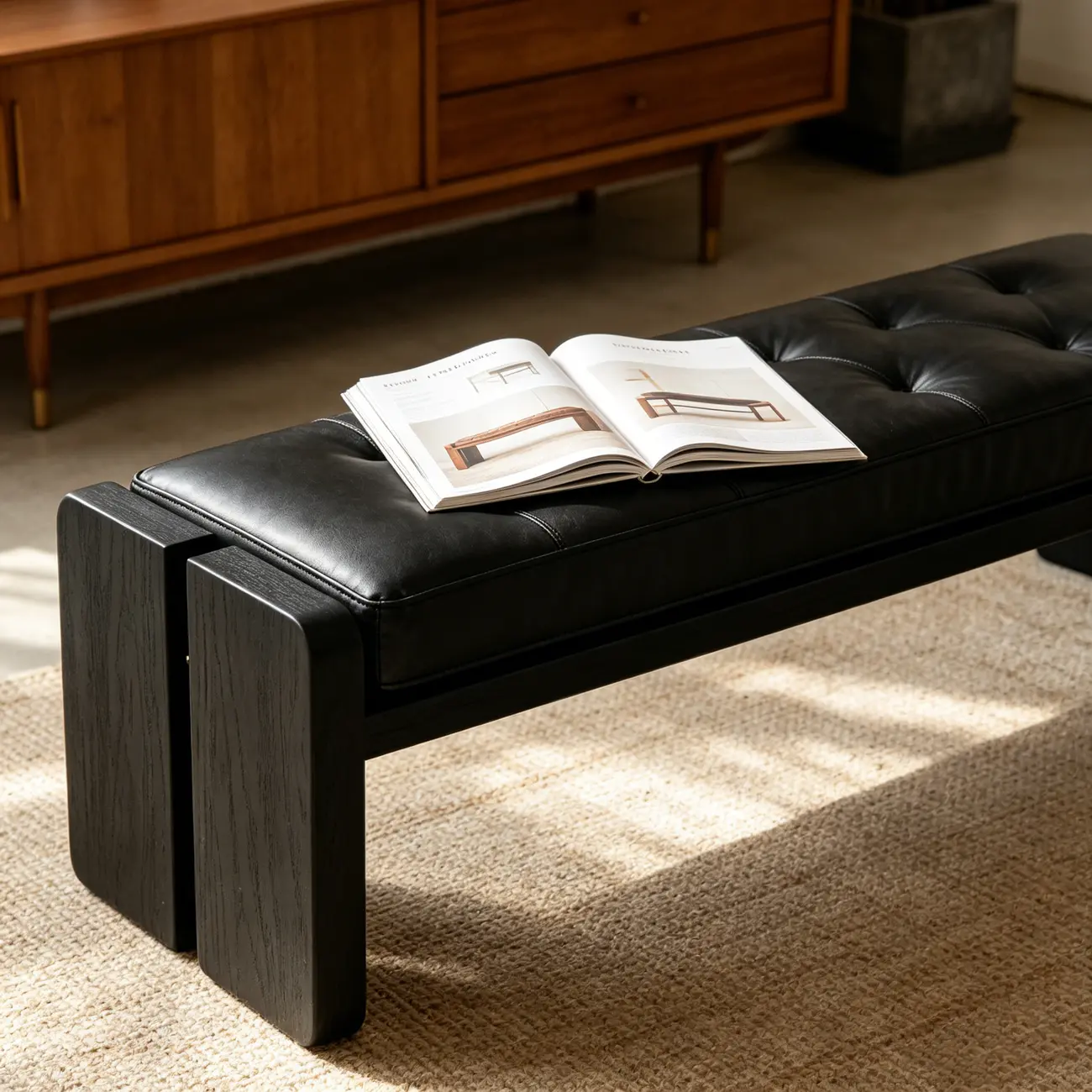 Mid-century Modern Solid Wood Frame Entryway Bench Image - 5 | homeyfad