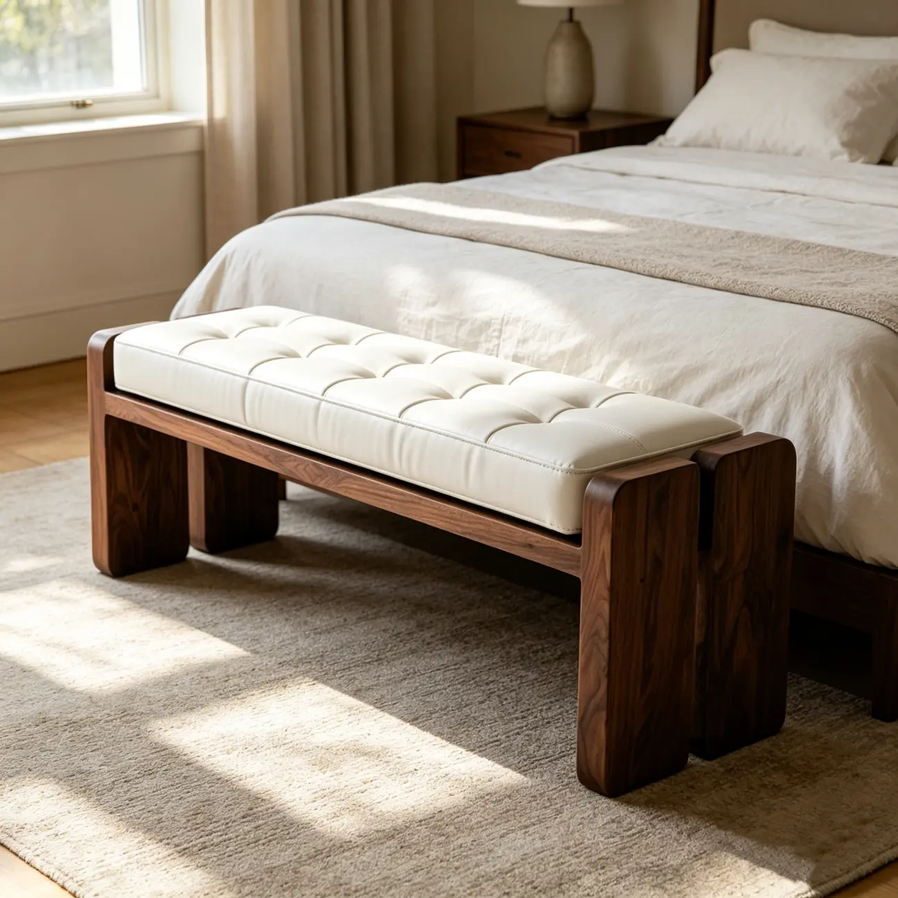 Mid-century Modern Solid Wood Frame Entryway Bench Image - 2 | homeyfad