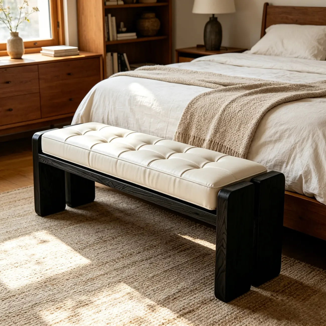 Mid-century Modern Solid Wood Frame Entryway Bench Image - 3 | homeyfad