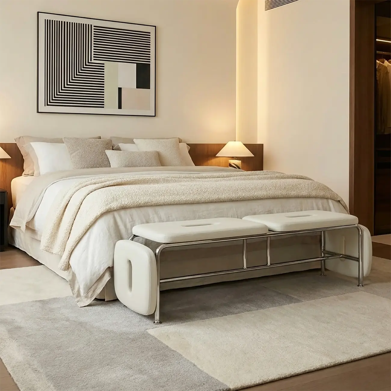 Genuine Leather Minimalist Backless Bench With Stainless Steel Legs Image - 3 | homeyfad