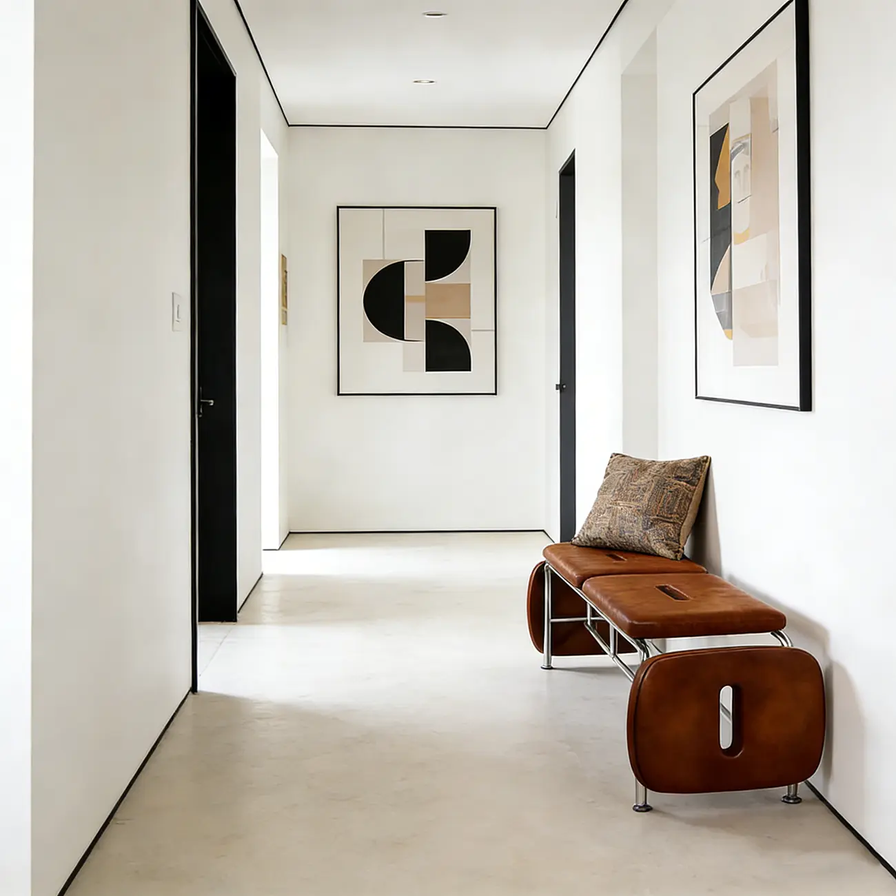 Genuine Leather Minimalist Backless Bench With Stainless Steel Legs Image - 5 | homeyfad