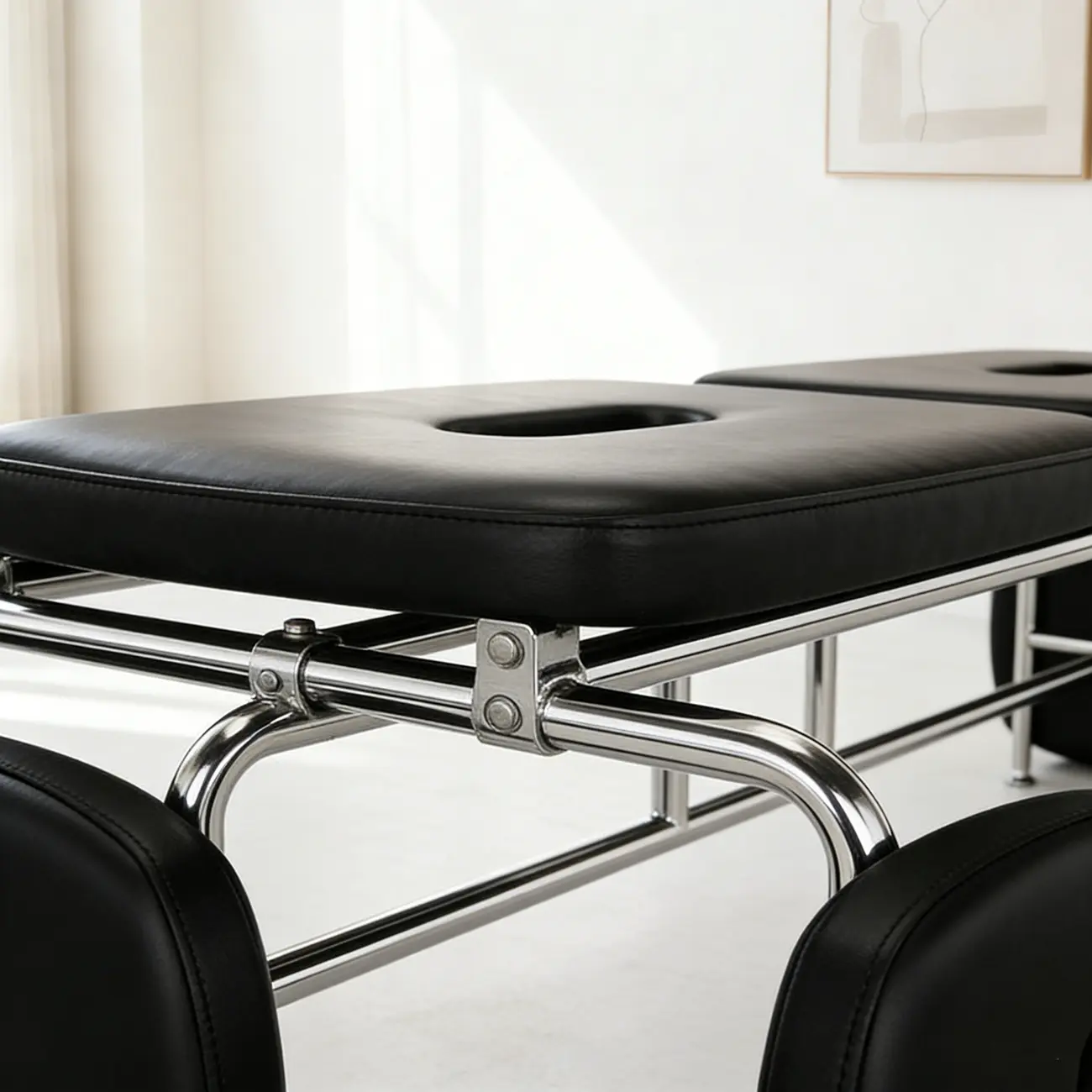 Genuine Leather Minimalist Backless Bench With Stainless Steel Legs Image - 9 | homeyfad