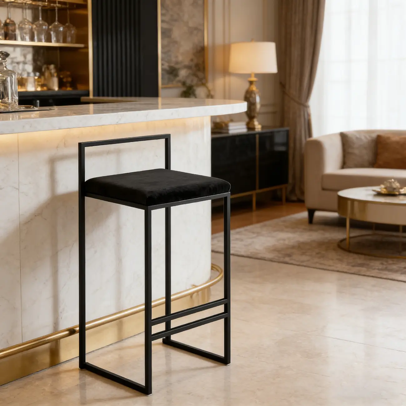 Square Fabric Seat Armless Counter Bar Stools Black Image - 4 | homeyfad