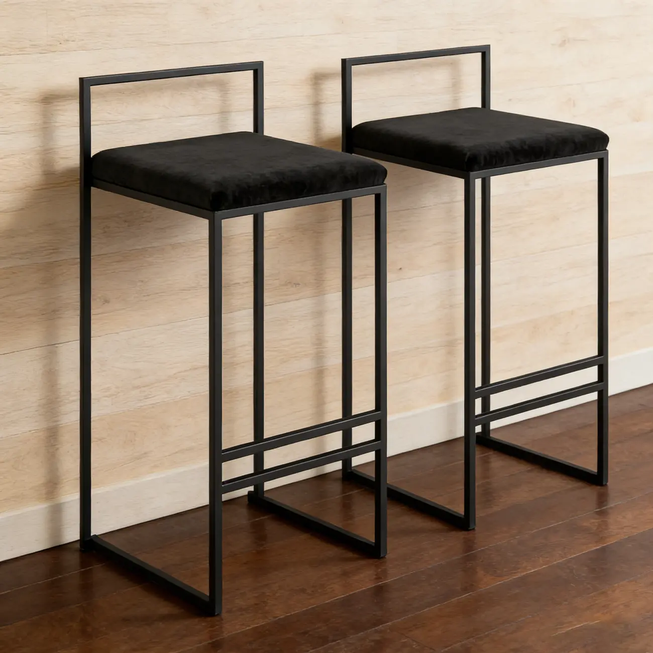 Square Fabric Seat Armless Counter Bar Stools Black Image - 5 | homeyfad