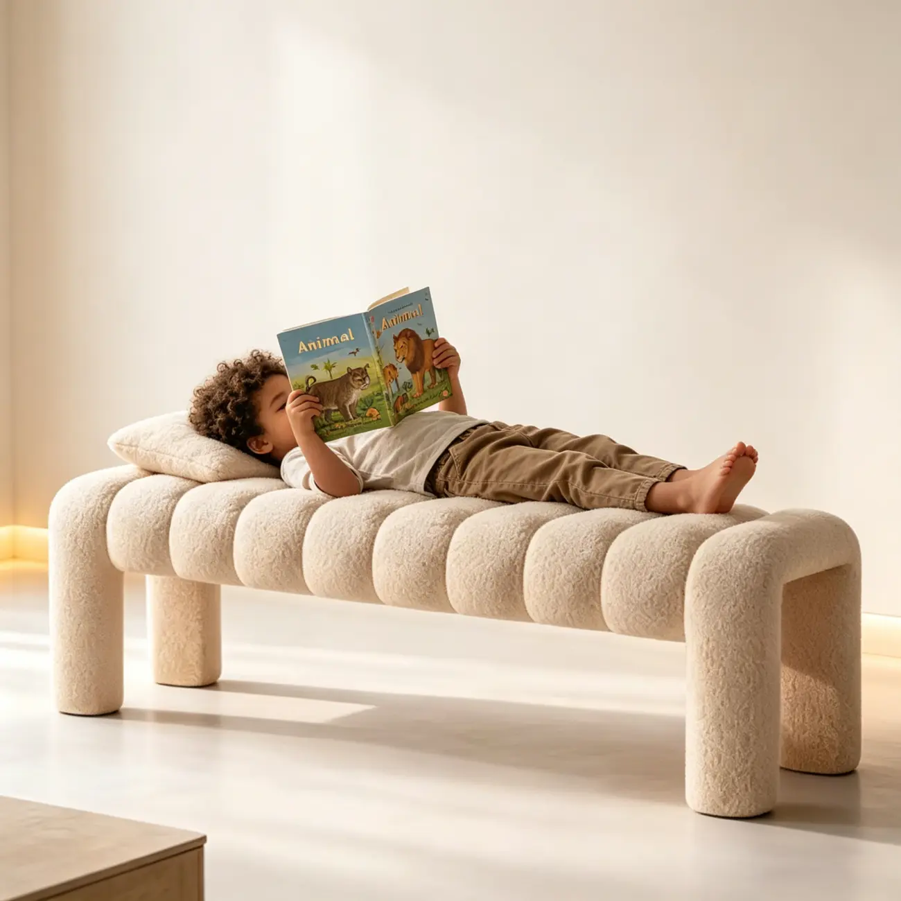 Minimalist Curved Sherpa Upholstered End of Bed Bench Image - 2 | homeyfad