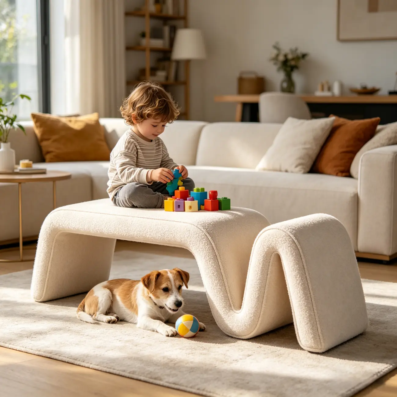 Modern Sculptural Chenille Wood Bedroom Bench Image - 3 | homeyfad