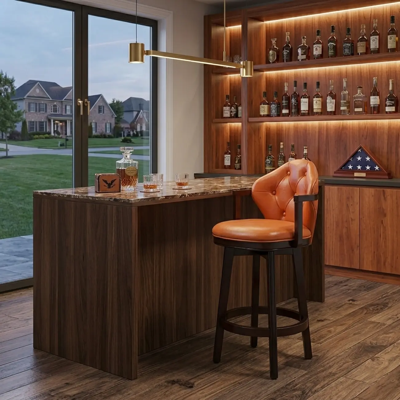 Genuine Leather Traditional Wingback Swivel Bar Stool Solid Wood Image - 21 | homeyfad