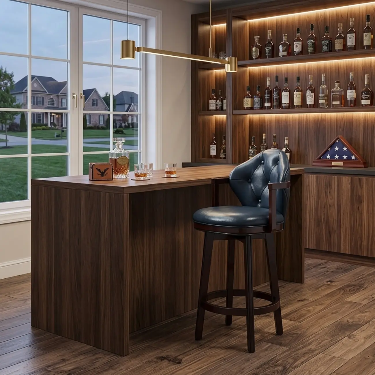Genuine Leather Traditional Wingback Swivel Bar Stool Solid Wood Image - 22 | homeyfad