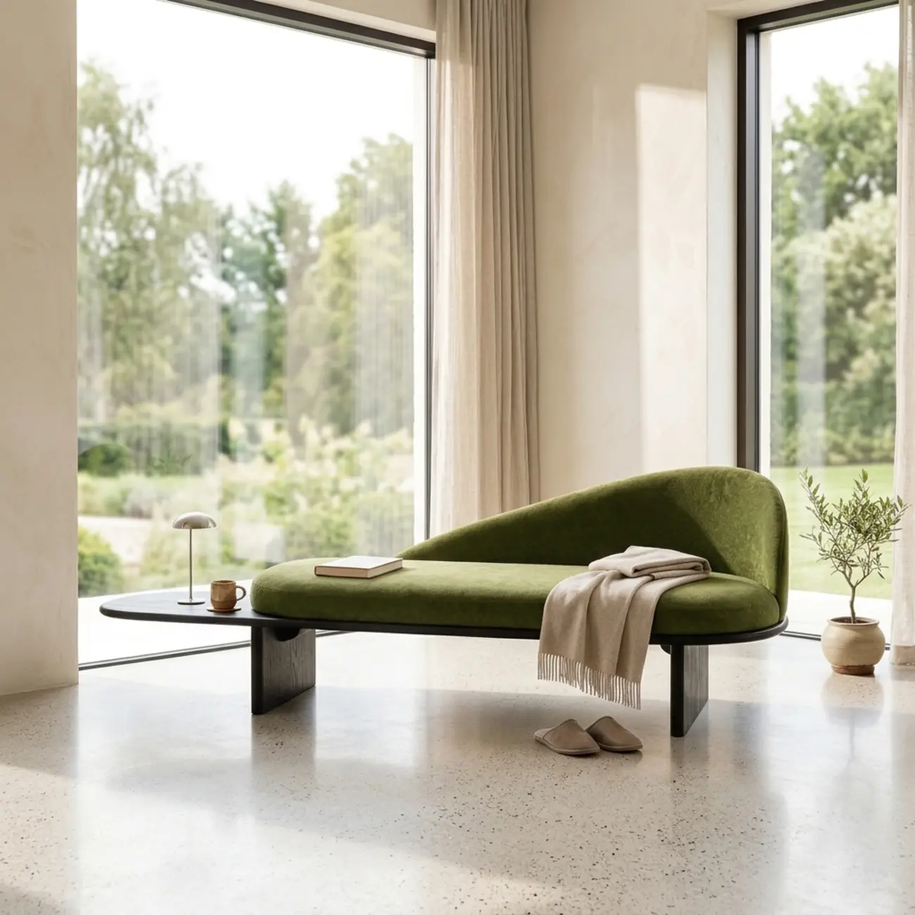 Modern Organic Shape Upholstered Bench with Backrest Image - 2 | homeyfad