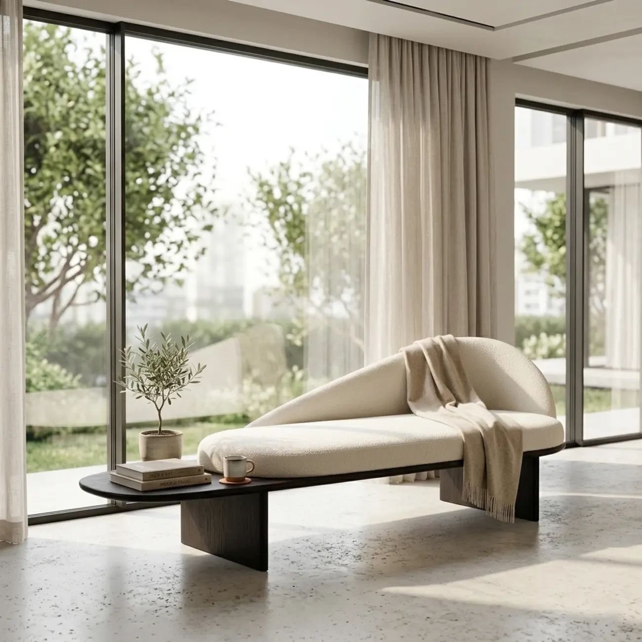 Modern Organic Shape Upholstered Bench with Backrest Image - 1 | homeyfad