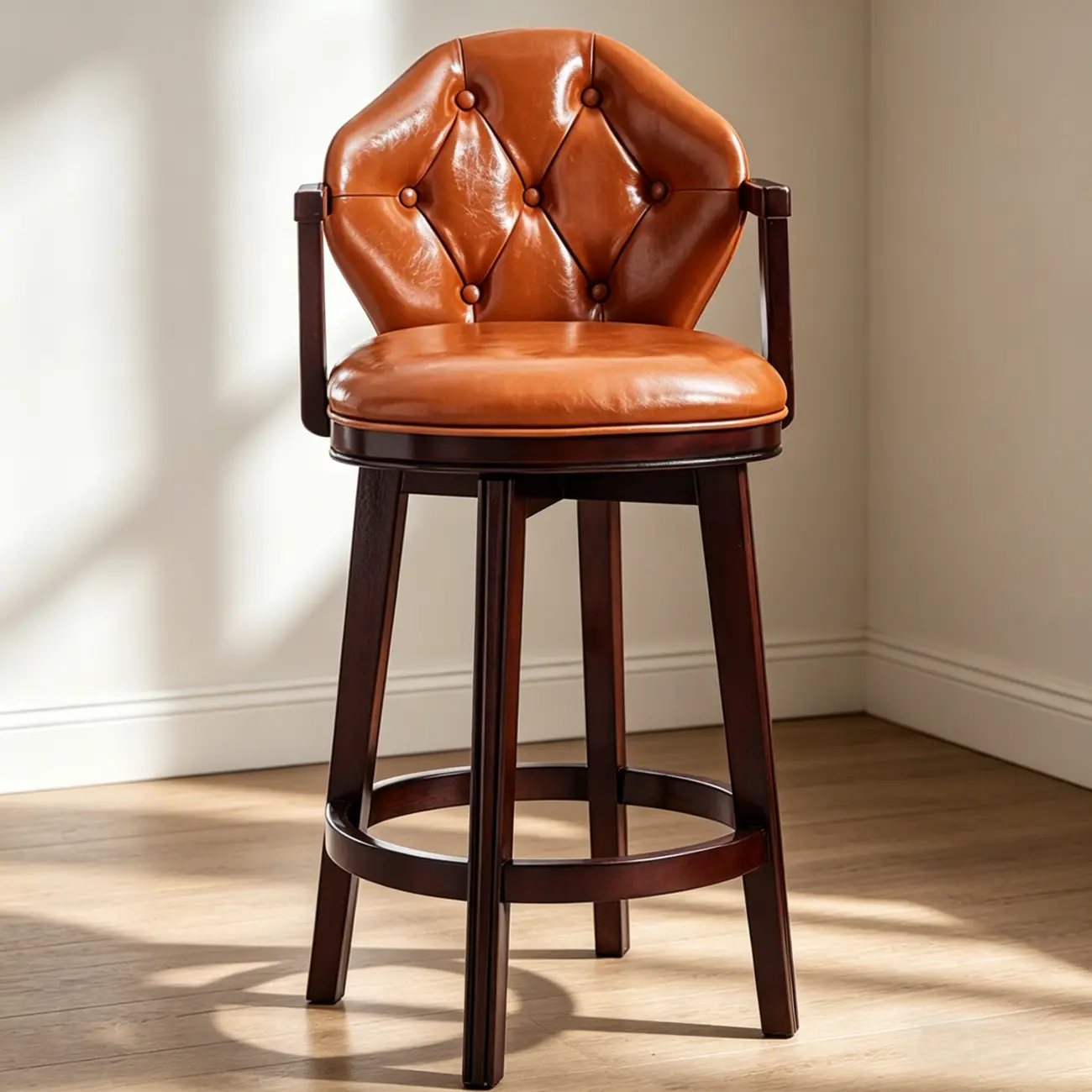 Genuine Leather Traditional Wingback Swivel Bar Stool Solid Wood Image - 7 | homeyfad