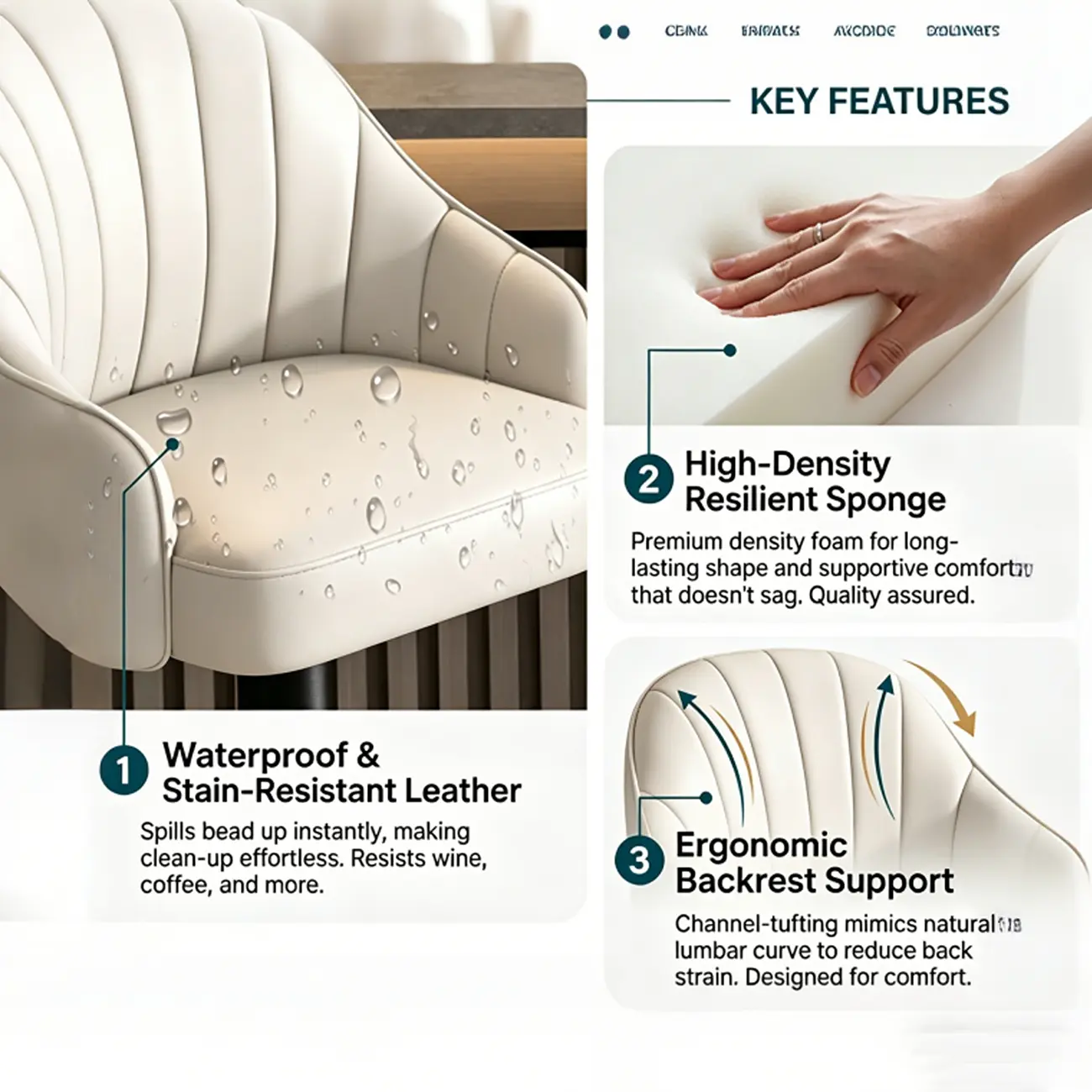 Low Back Adjustable Modern Leather Swivel Bar Stool Image - 5 | homeyfad