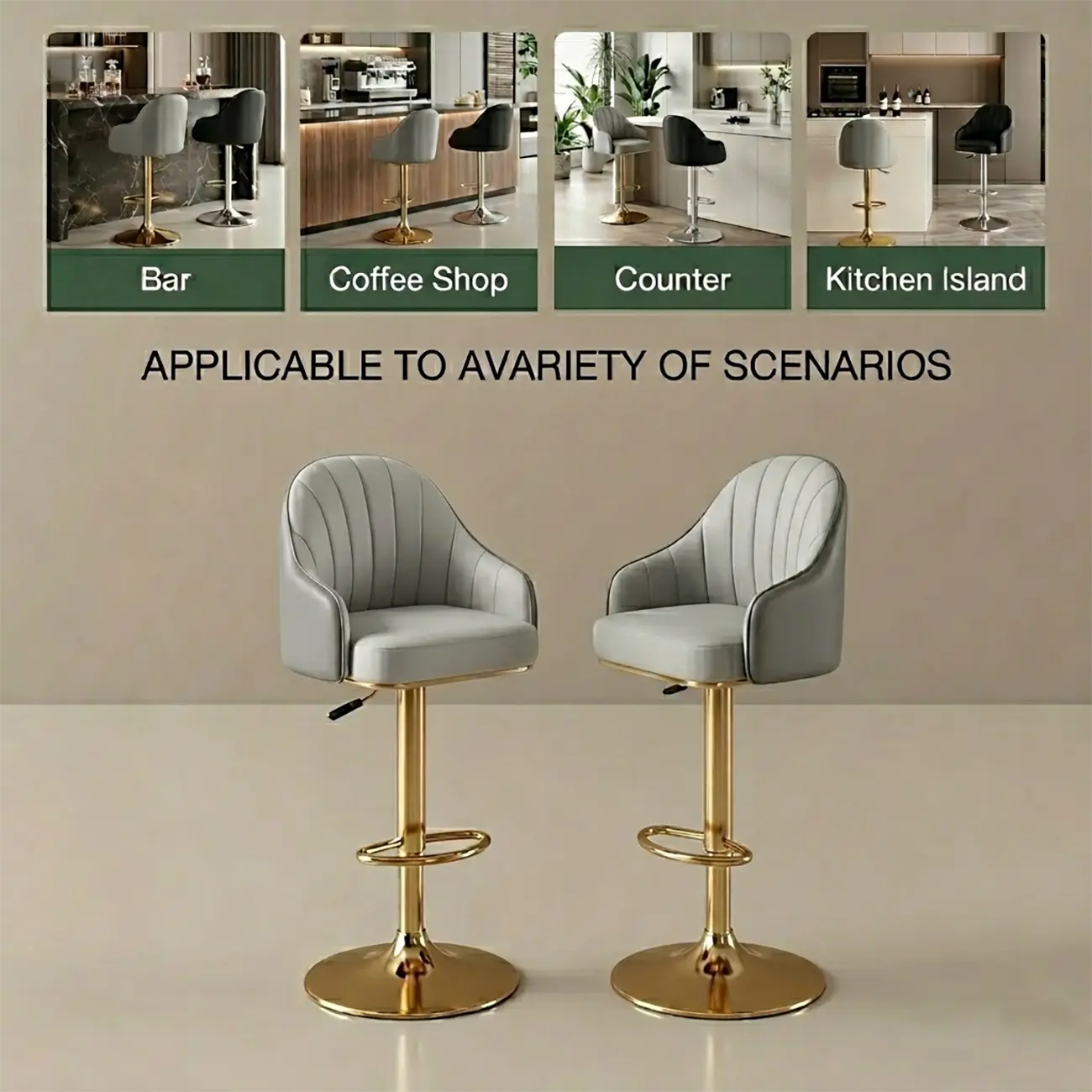 Low Back Adjustable Modern Leather Swivel Bar Stool Image - 3 | homeyfad