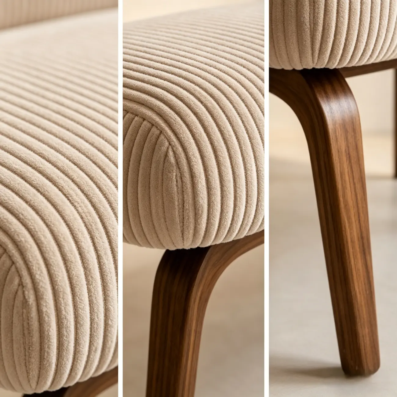 Mid-century Modern Corduroy Upholstered Bedroom Bench with Wood Legs Image - 5 | homeyfad