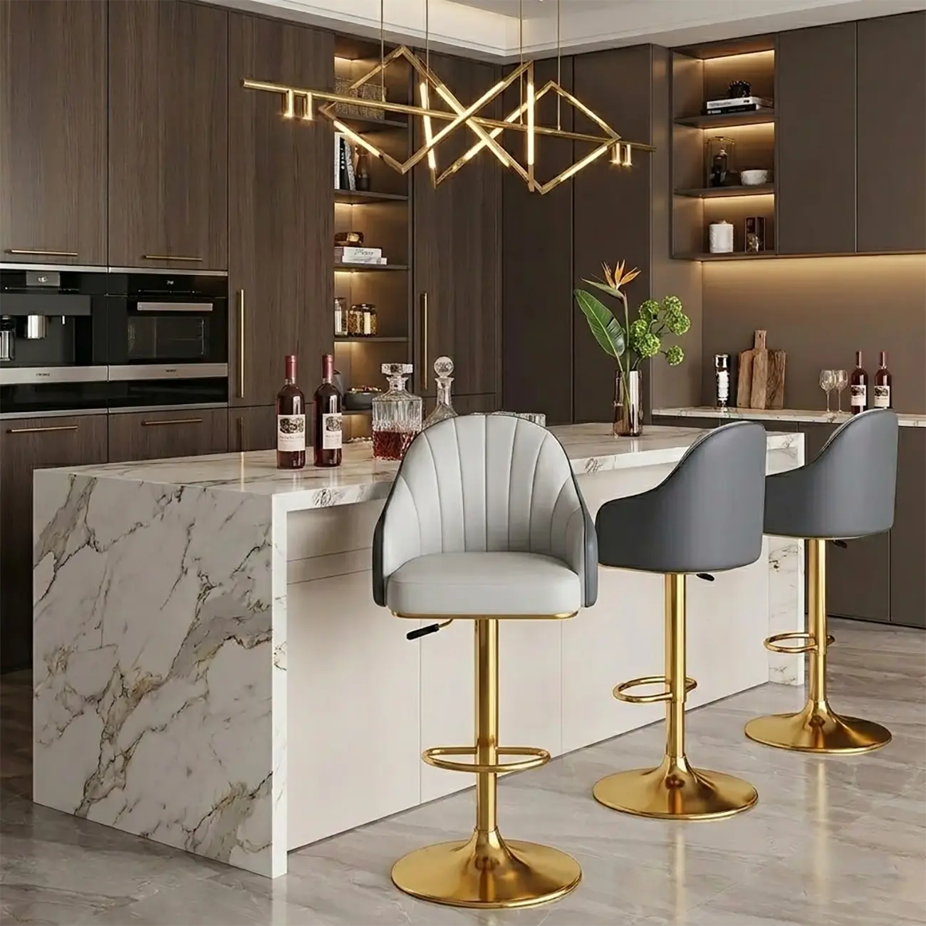 Low Back Adjustable Modern Leather Swivel Bar Stool Image - 1 | homeyfad
