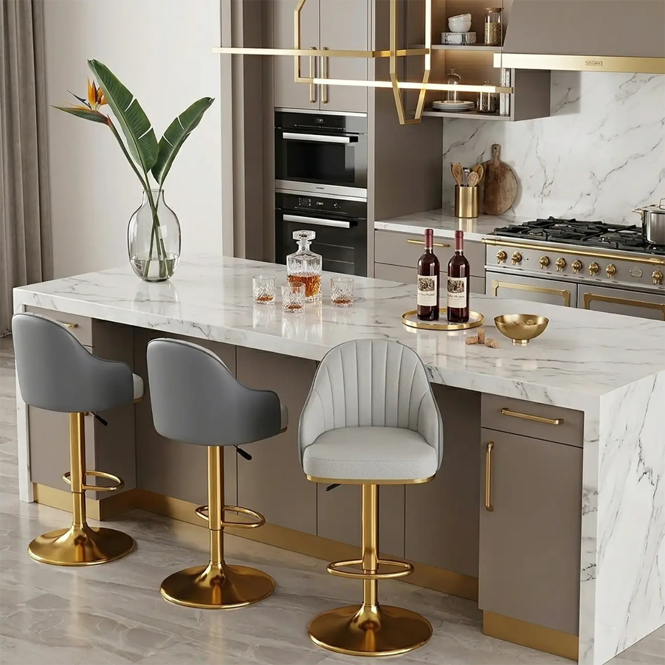 Low Back Adjustable Modern Leather Swivel Bar Stool Image - 2 | homeyfad