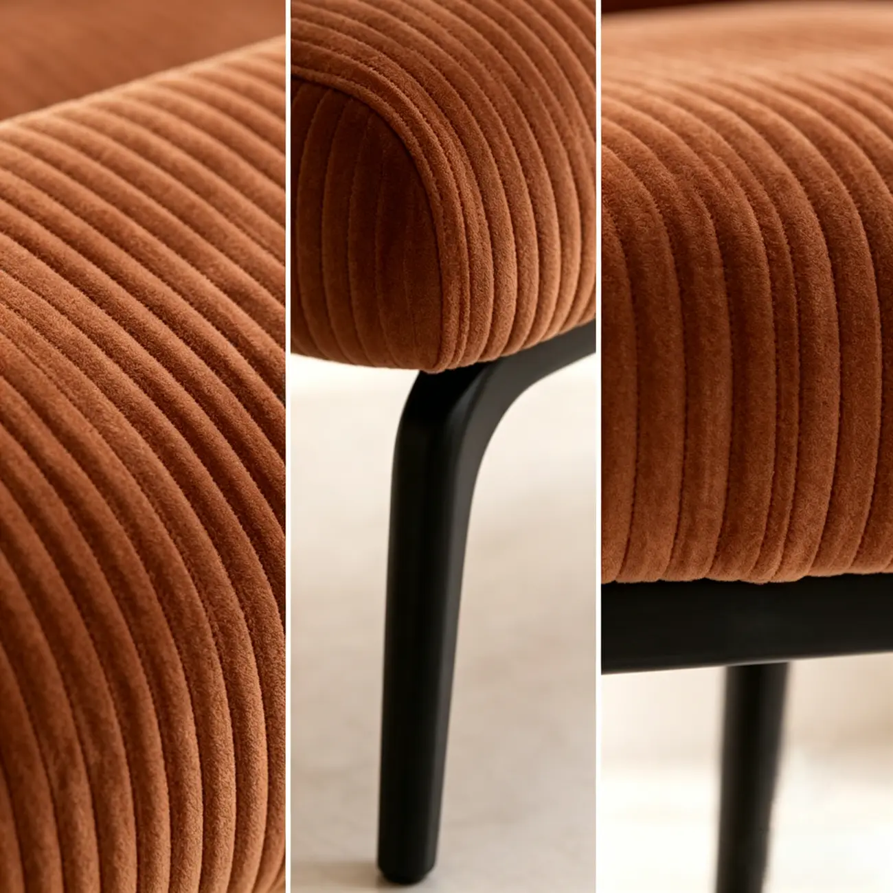 Mid-century Modern Corduroy Upholstered Bedroom Bench with Wood Legs Image - 4 | homeyfad