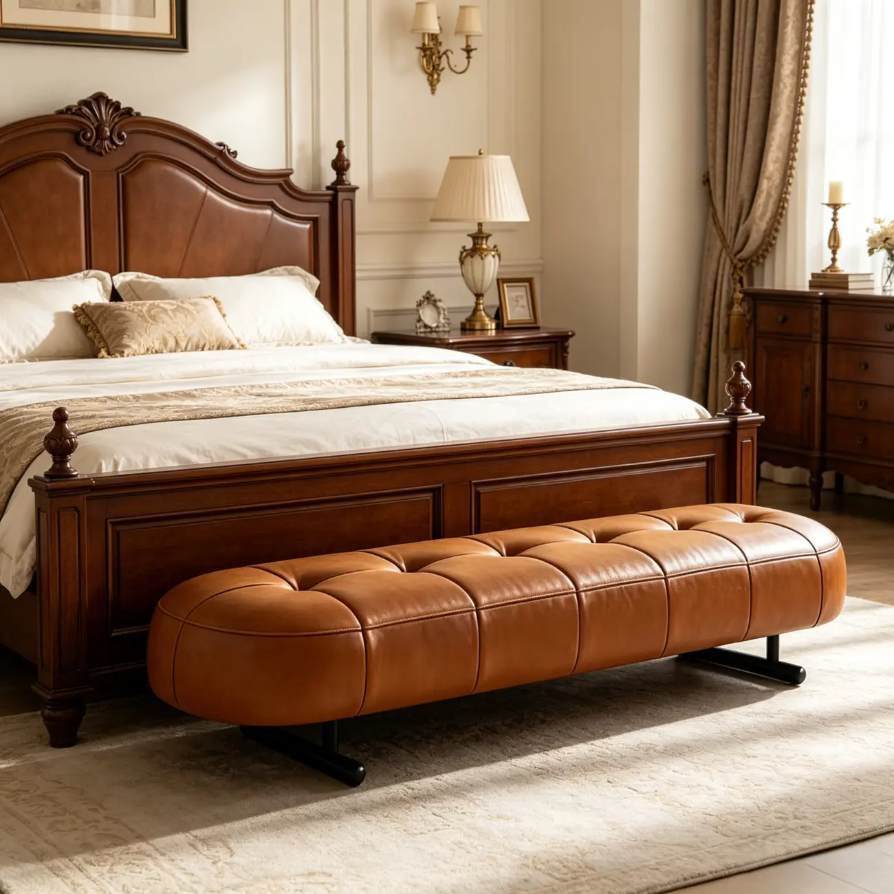 Top-Grain Leather Modern Upholstery Bench for Bedroom Image - 1 | homeyfad