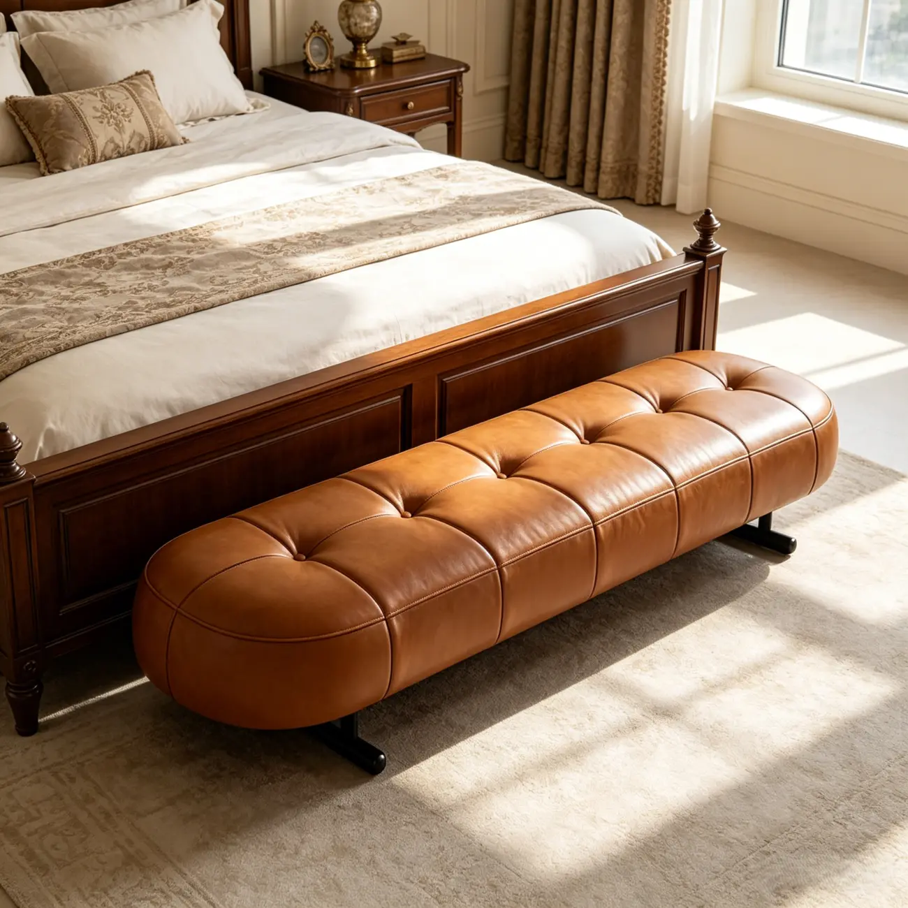 Top-Grain Leather Modern Upholstery Bench for Bedroom Image - 3 | homeyfad